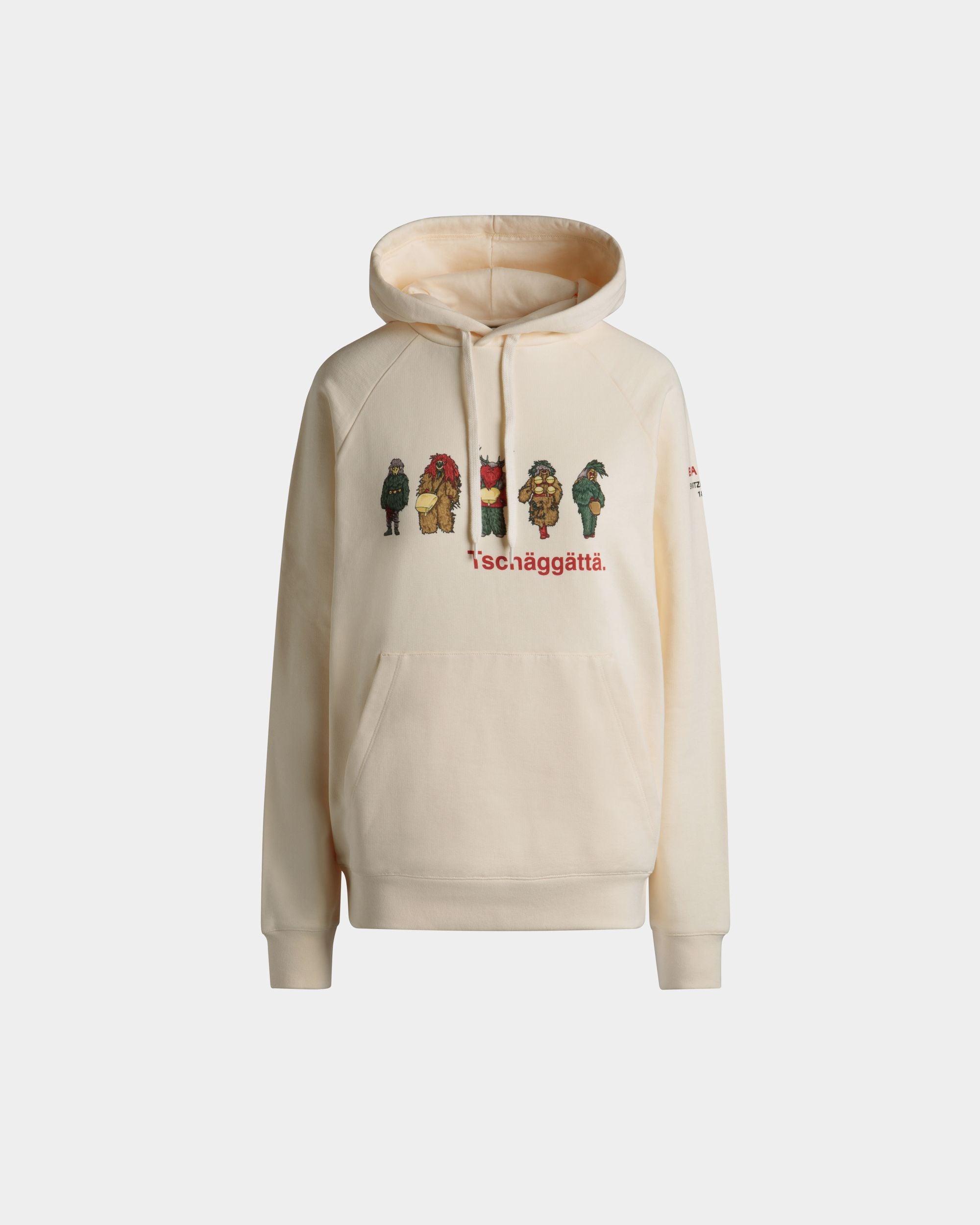 Hoodie with A Forest Mask Print In Ivory Cotton - Women's - Bally - 01