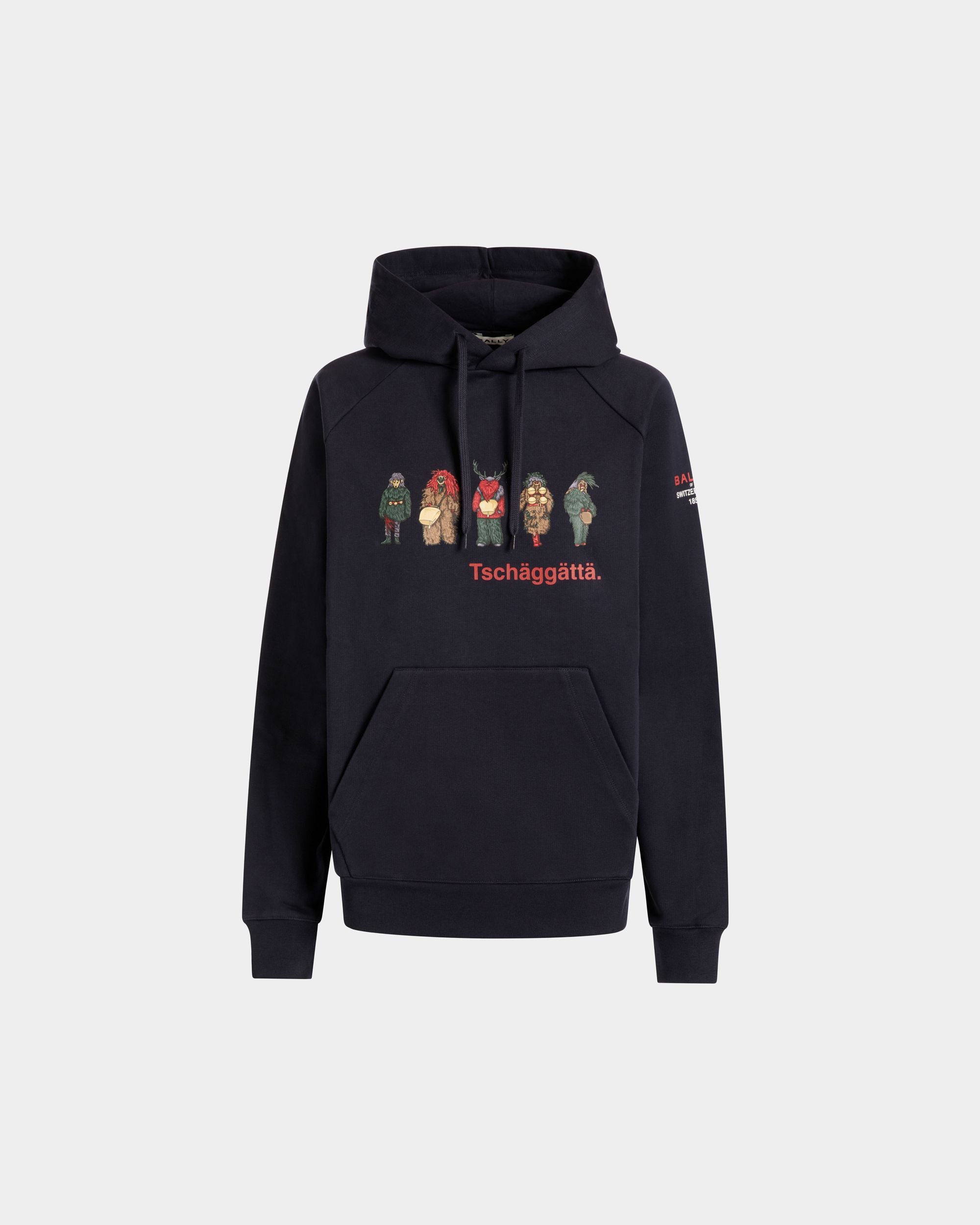 Hoodie with Forest Mask Print In Navy Blue Cotton - Donna - Bally - 01