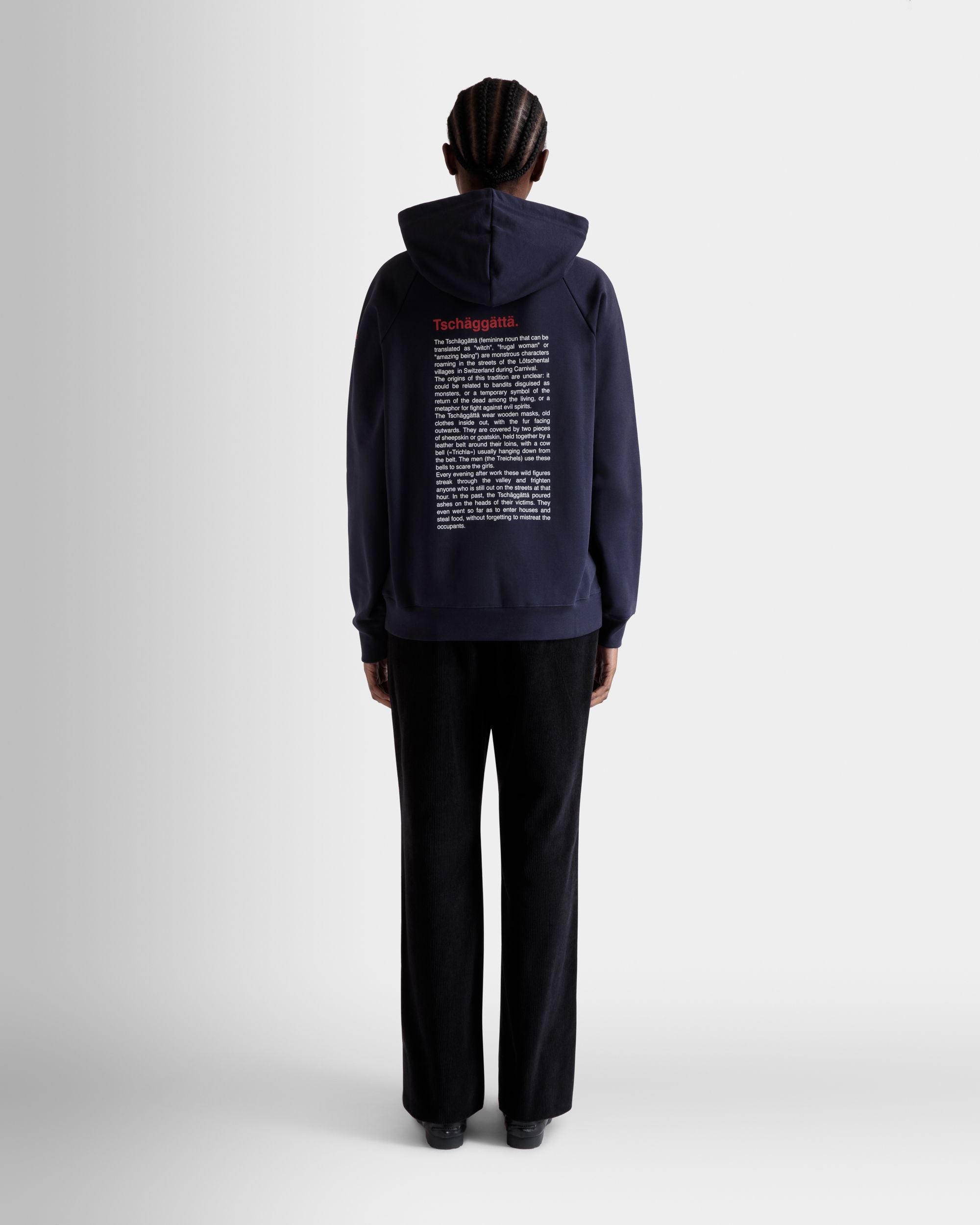Hoodie with Forest Mask Print In Navy Blue Cotton - Donna - Bally - 06