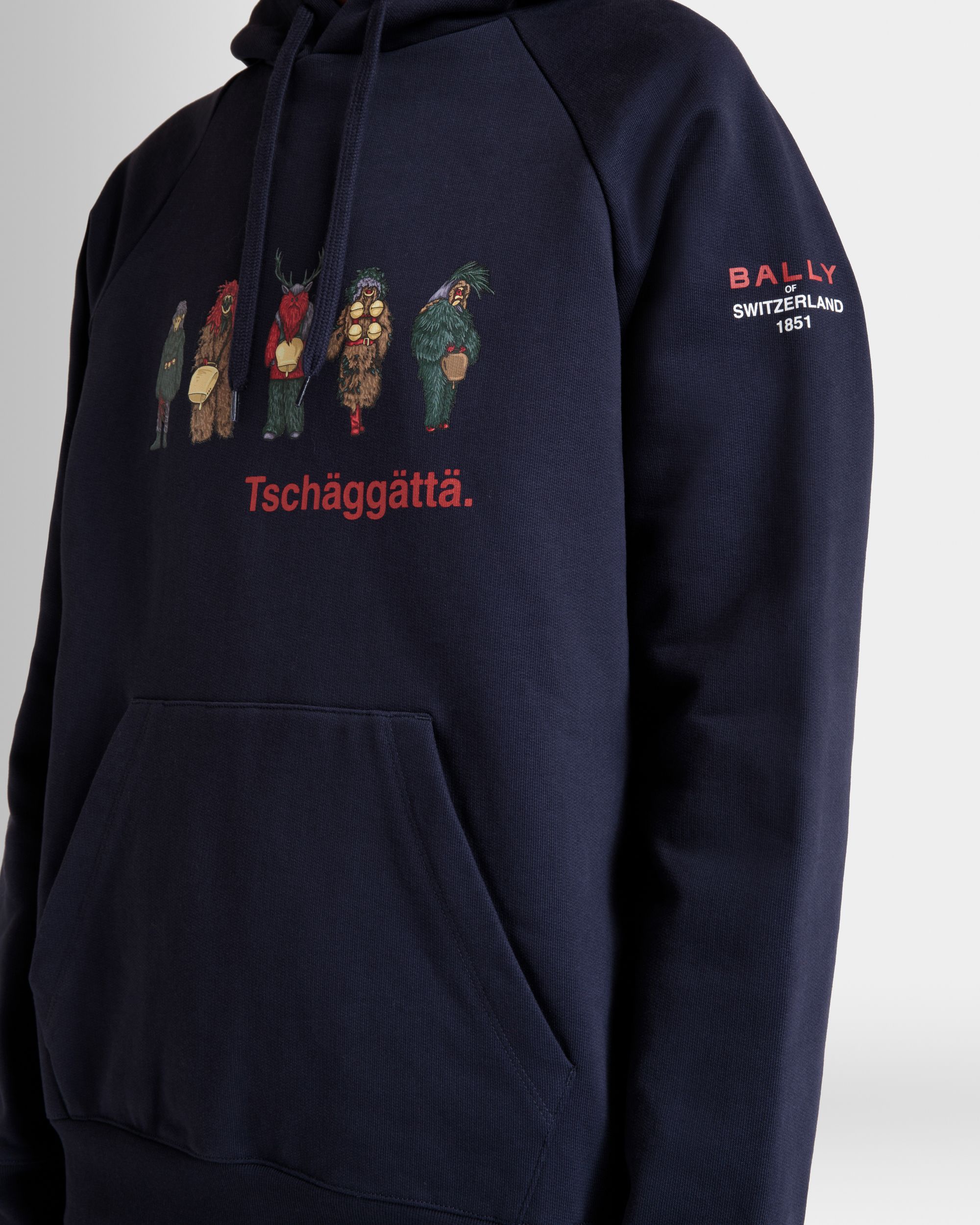 Hoodie with Forest Mask Print In Navy Blue Cotton - Donna - Bally - 08