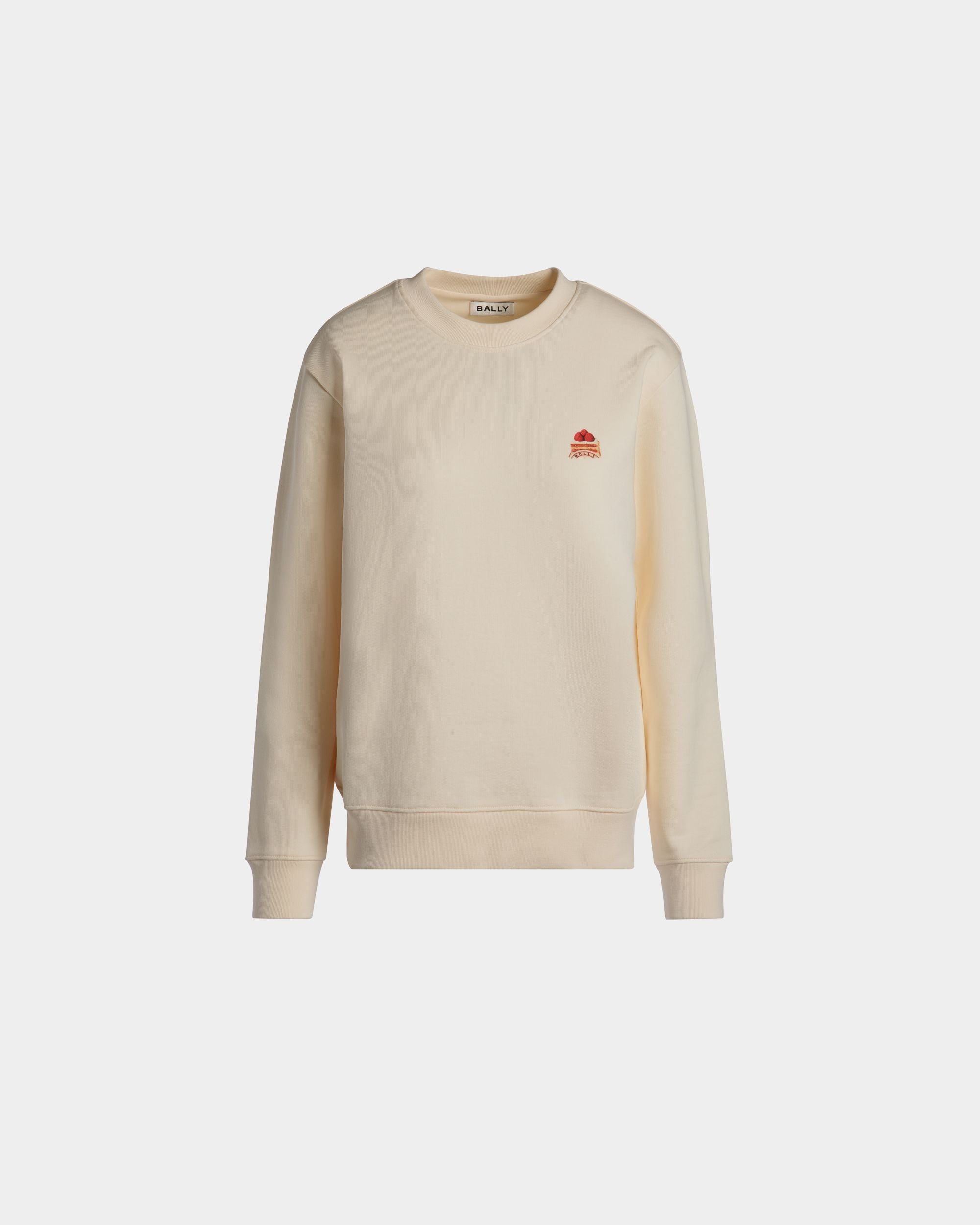 Crewneck Sweatshirt With Bally Cake in Ivory Cotton - Women's - Bally - 01