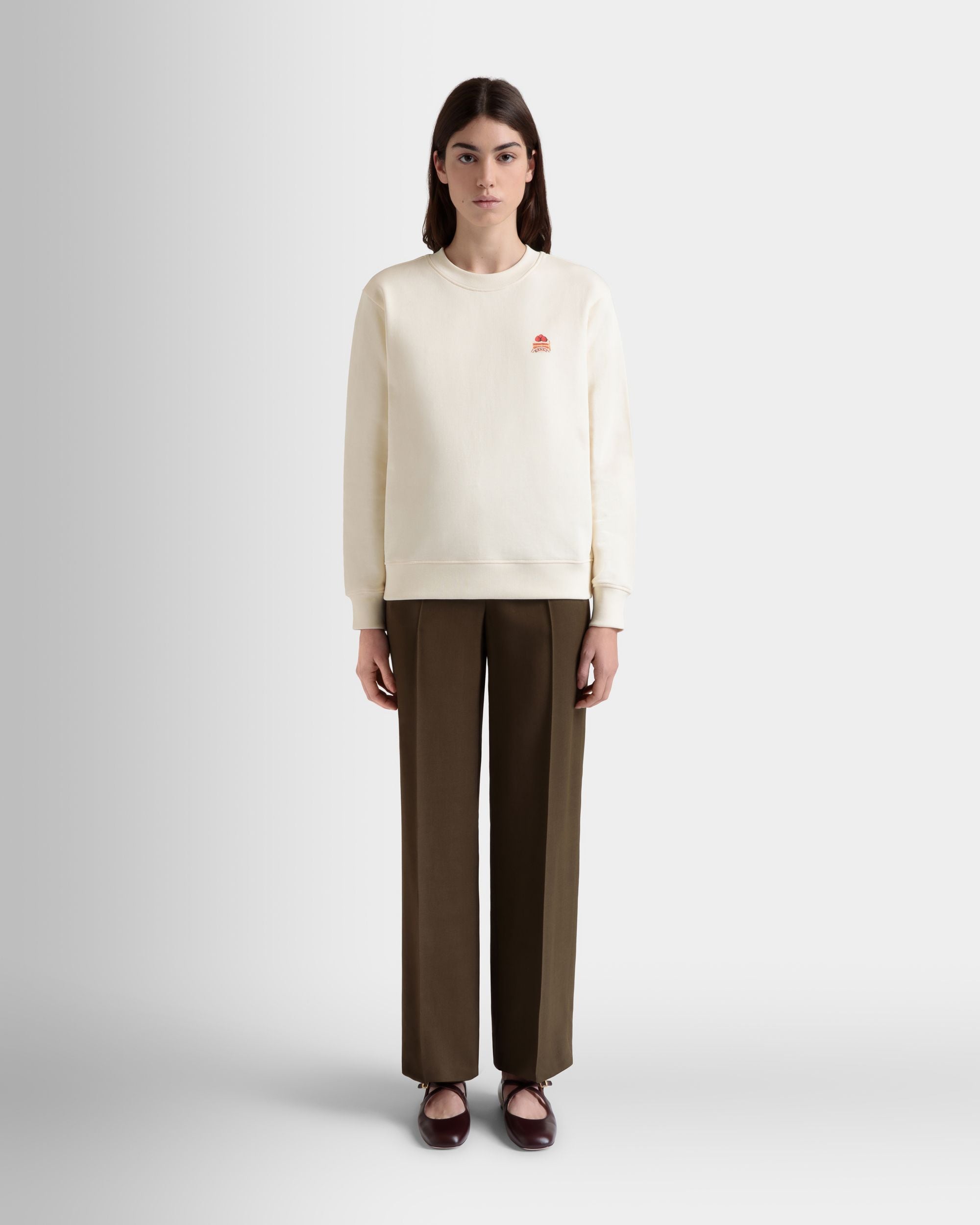 Sweatshirt Mit Rundhalsausschnitt Und Bally Cake Aus Baumwolle In Elfenbein - Women's - Bally - 02