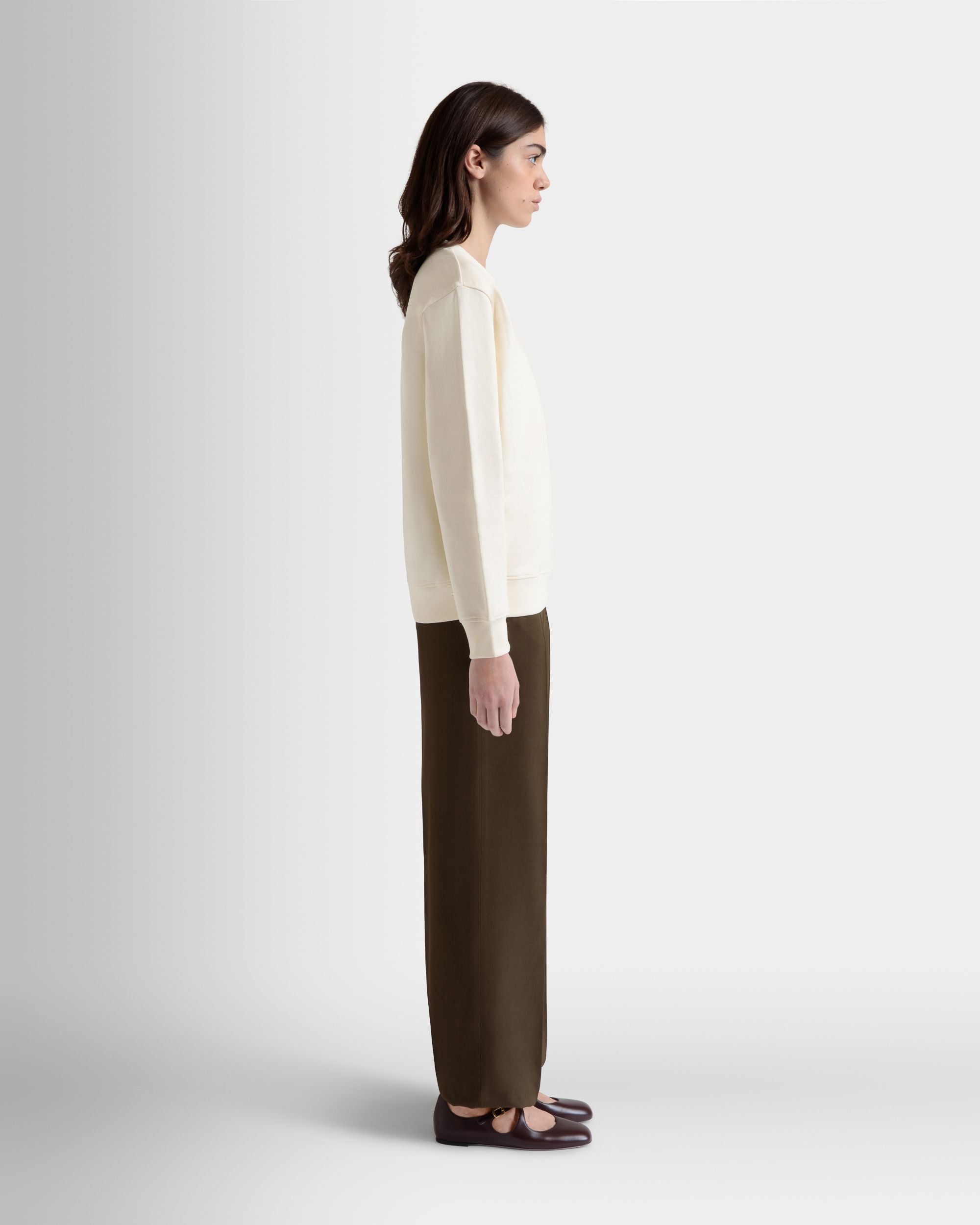 Crewneck Sweatshirt With Bally Cake in Ivory Cotton - Women's - Bally - 06