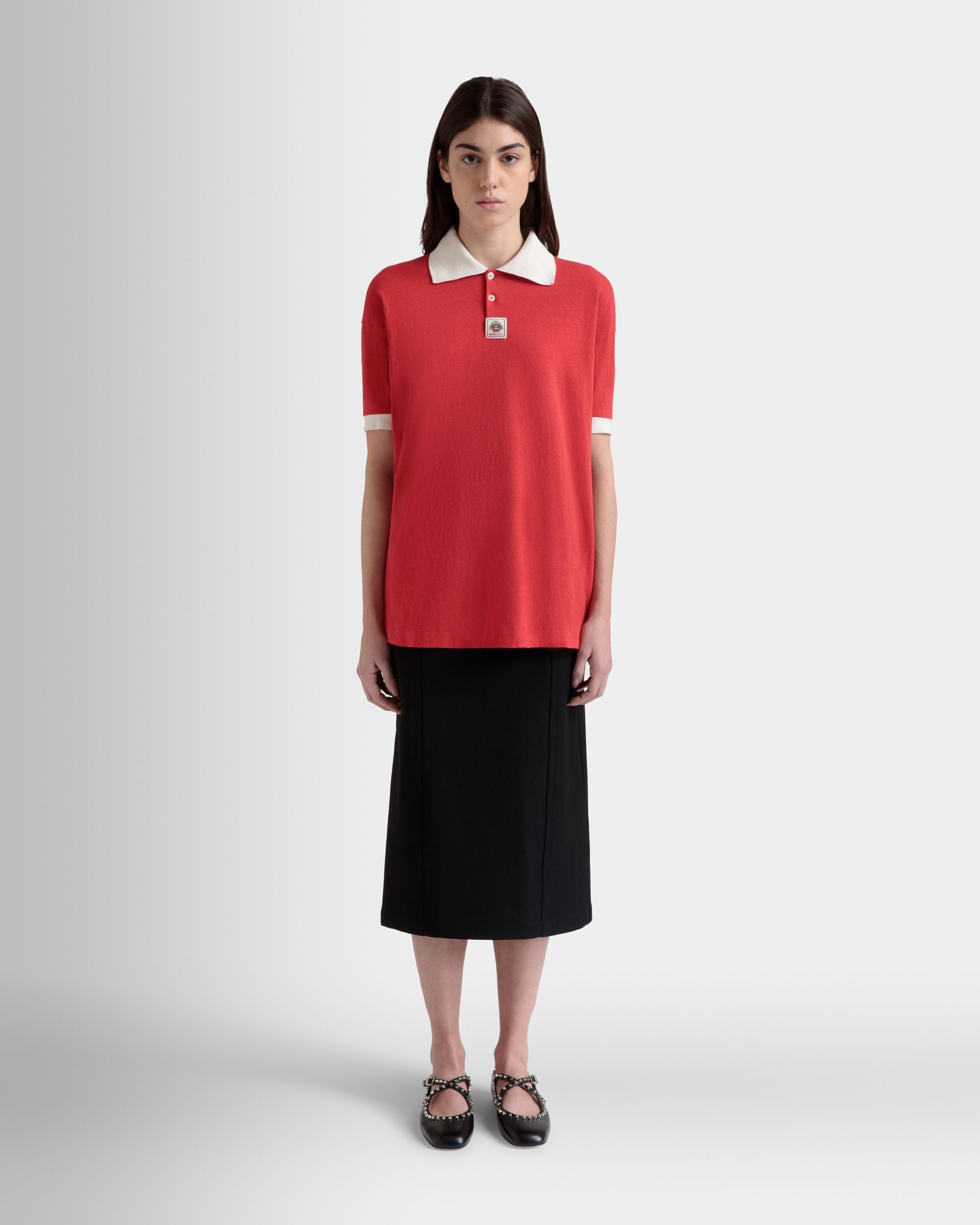 Polo With Bally Crest Logo in Red Cotton - Women's - Bally - 02