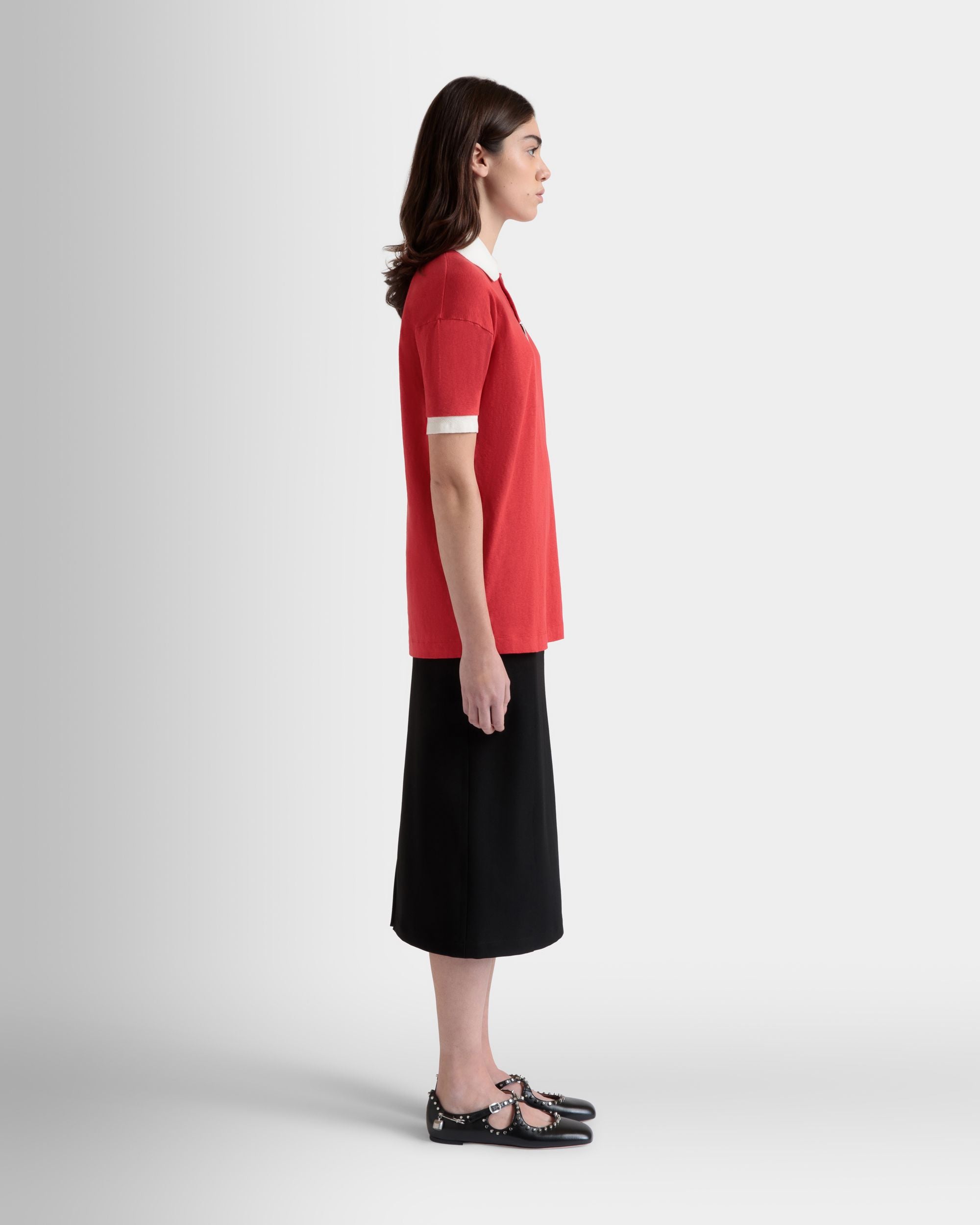 Polo With Bally Crest Logo in Red Cotton - Women's - Bally - 06