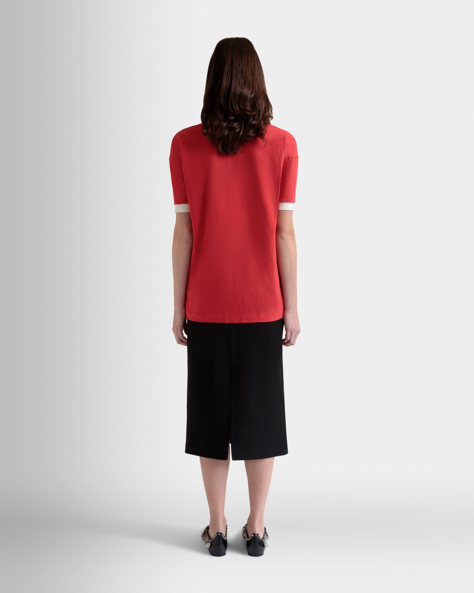 Polo With Bally Crest Logo in Red Cotton - Women's - Bally - 07
