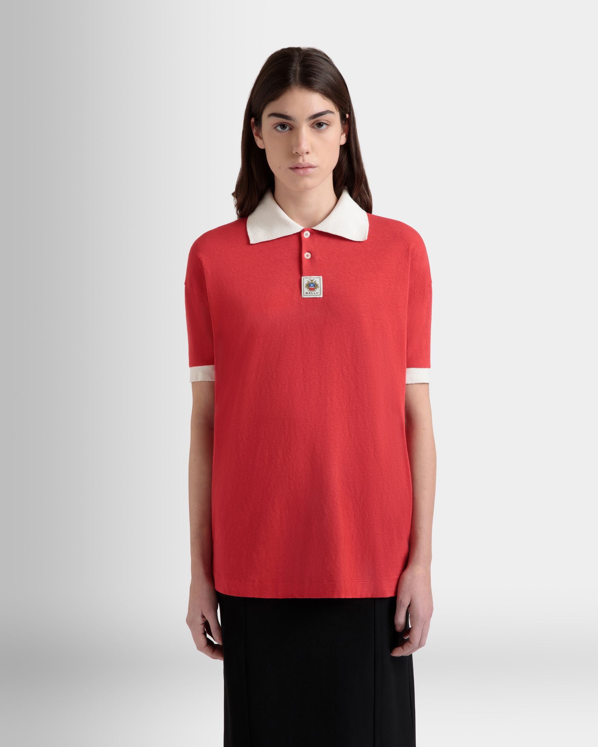 Polo With Bally Crest Logo in Red Cotton - Women's - Bally - 09