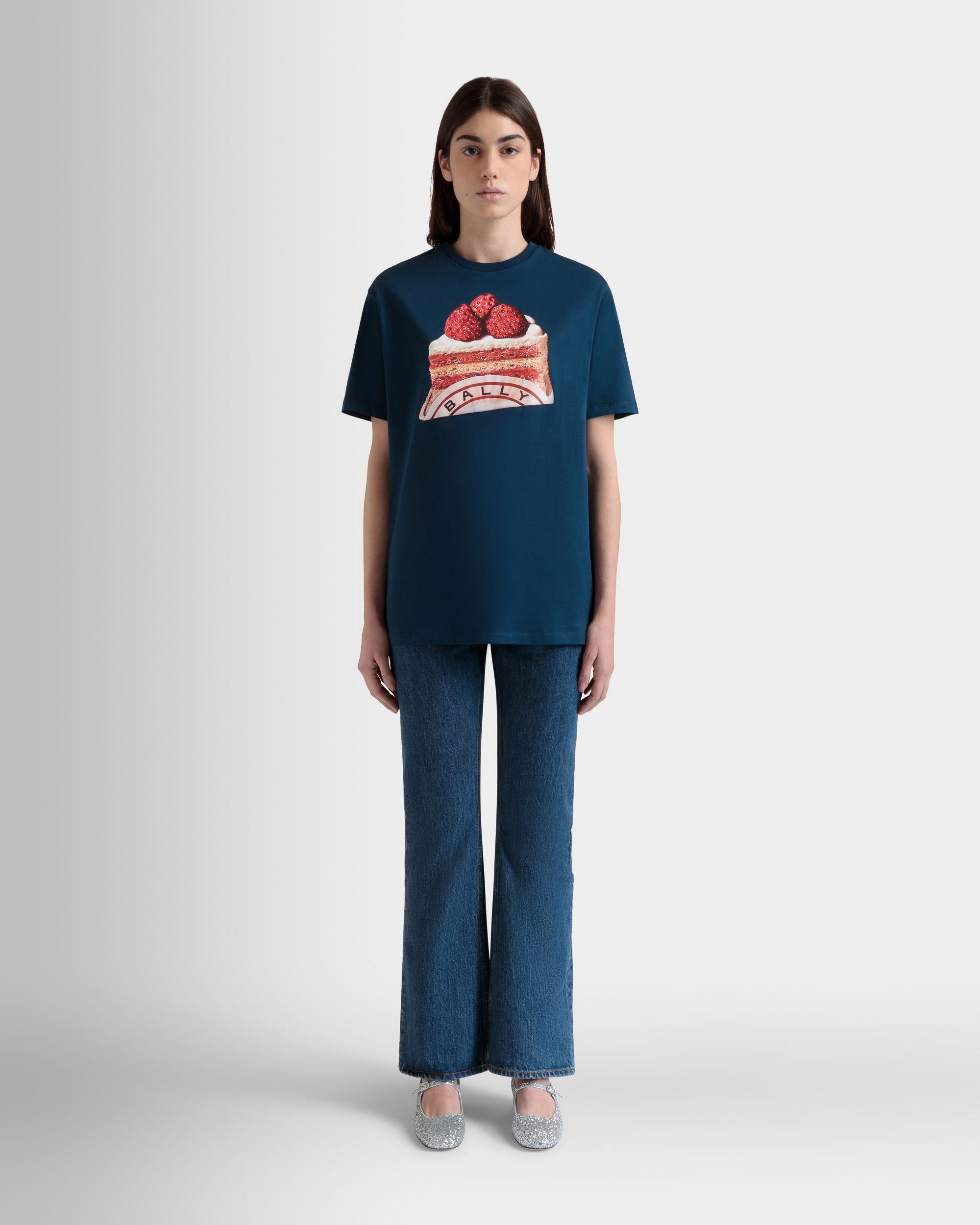 T-Shirt In Cotone Navy Blue Con Stampa Bally Cake - Donna - Bally - 02