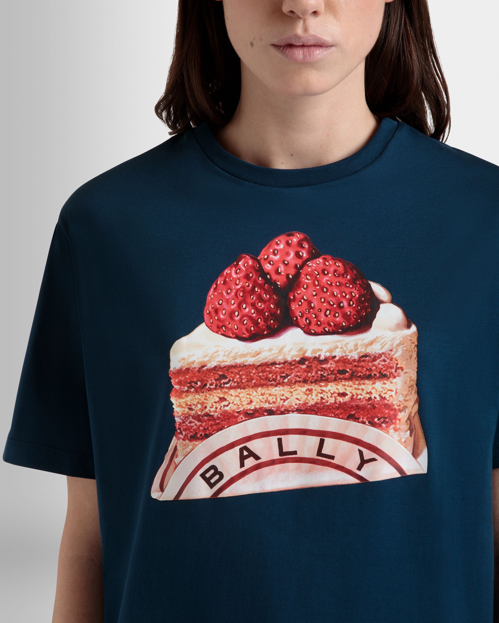 T-Shirt In Cotone Navy Blue Con Stampa Bally Cake - Donna - Bally - 03