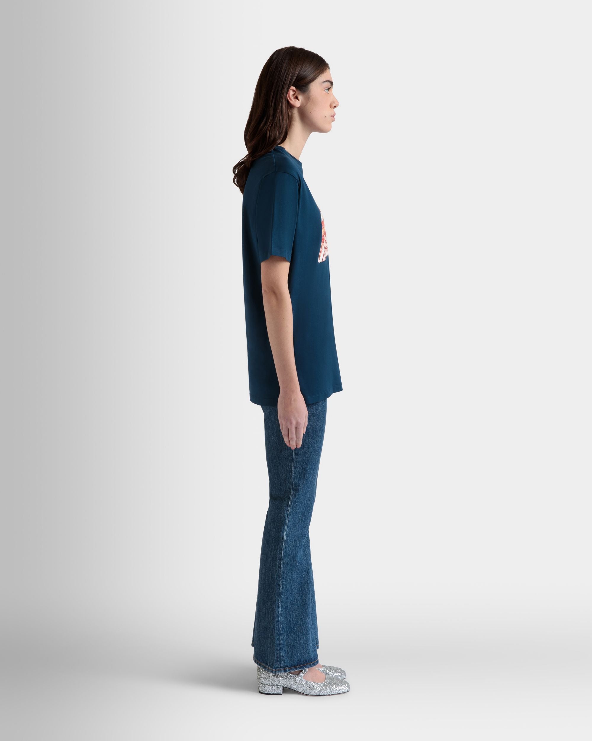 T-Shirt In Cotone Navy Blue Con Stampa Bally Cake - Donna - Bally - 05