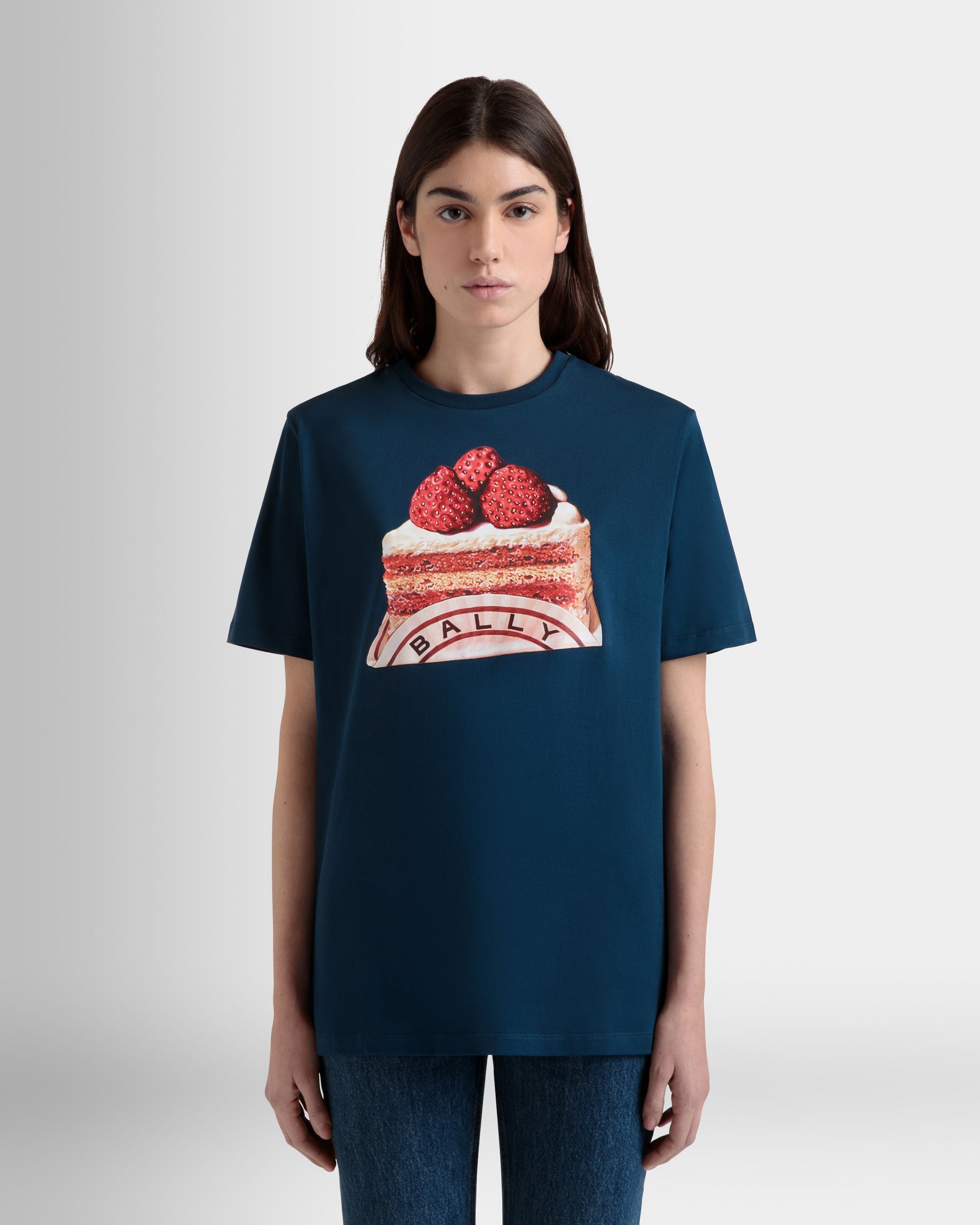 T-Shirt In Cotone Navy Blue Con Stampa Bally Cake - Donna - Bally - 08