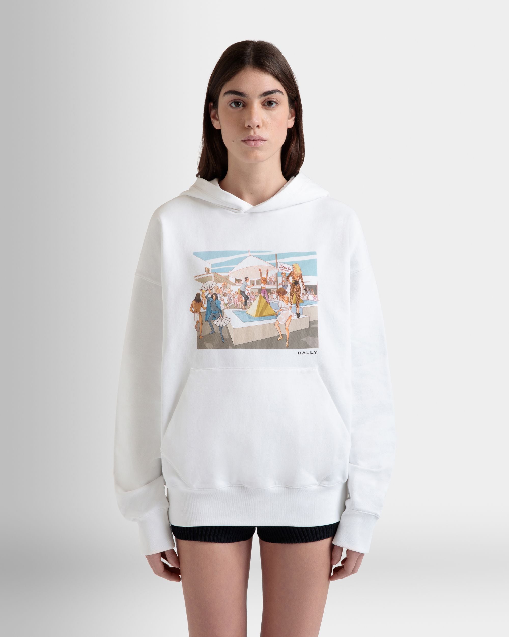 Felpa Con Cappuccio DJ Leo Mas X Bally In Cotone Bianco Con Stampa Dancing Amnesia - Donna - Bally - 07