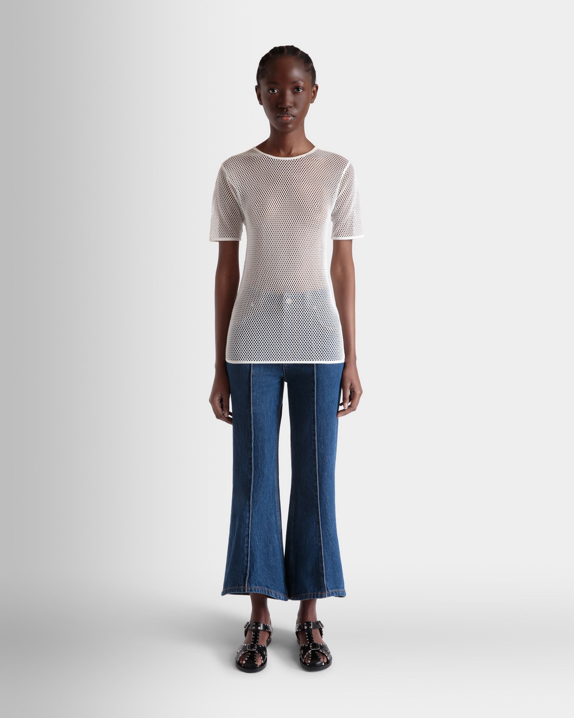 T-Shirt En Mesh De Coton Blanc - Femme - Bally - 02