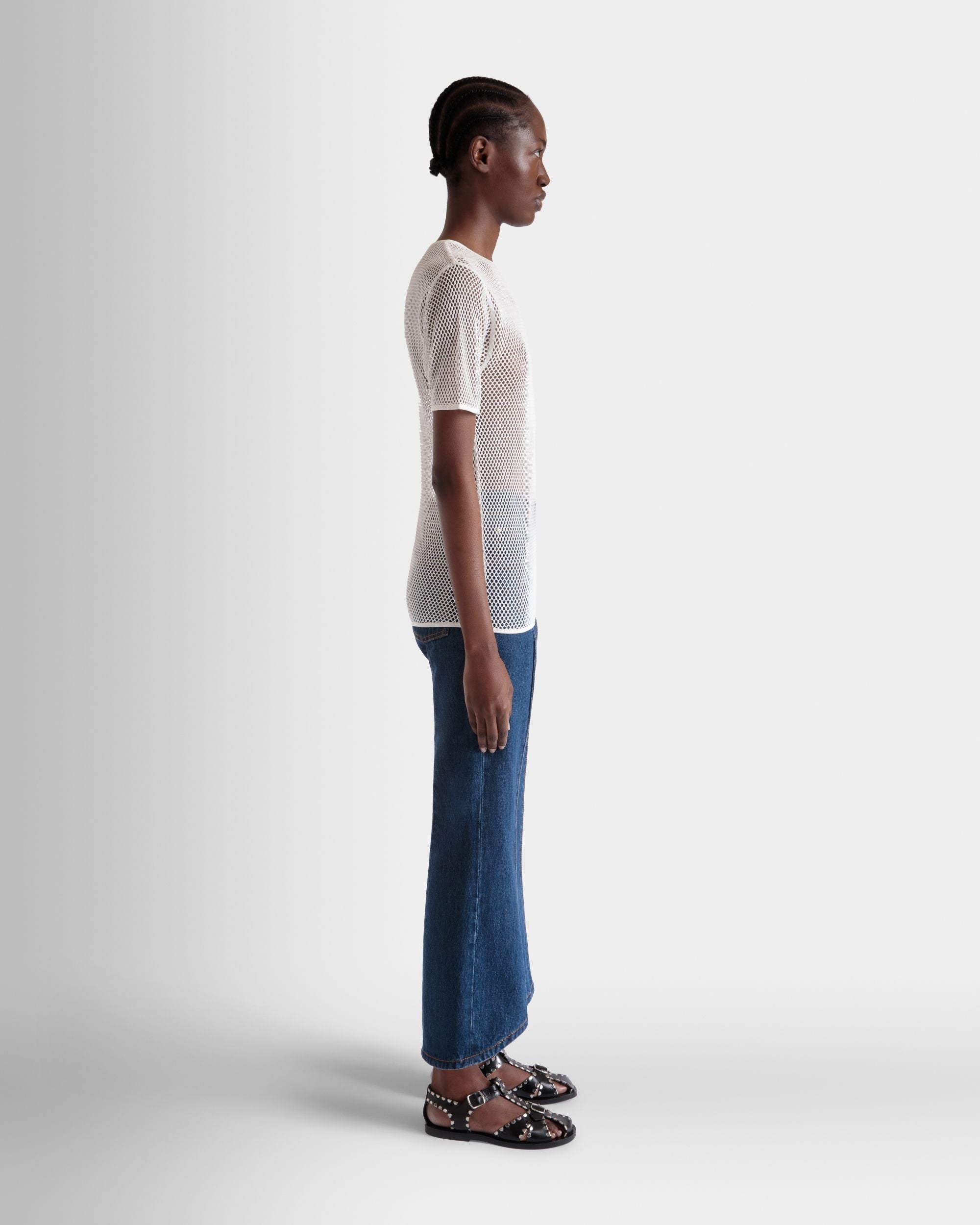 T-Shirt En Mesh De Coton Blanc - Femme - Bally - 05