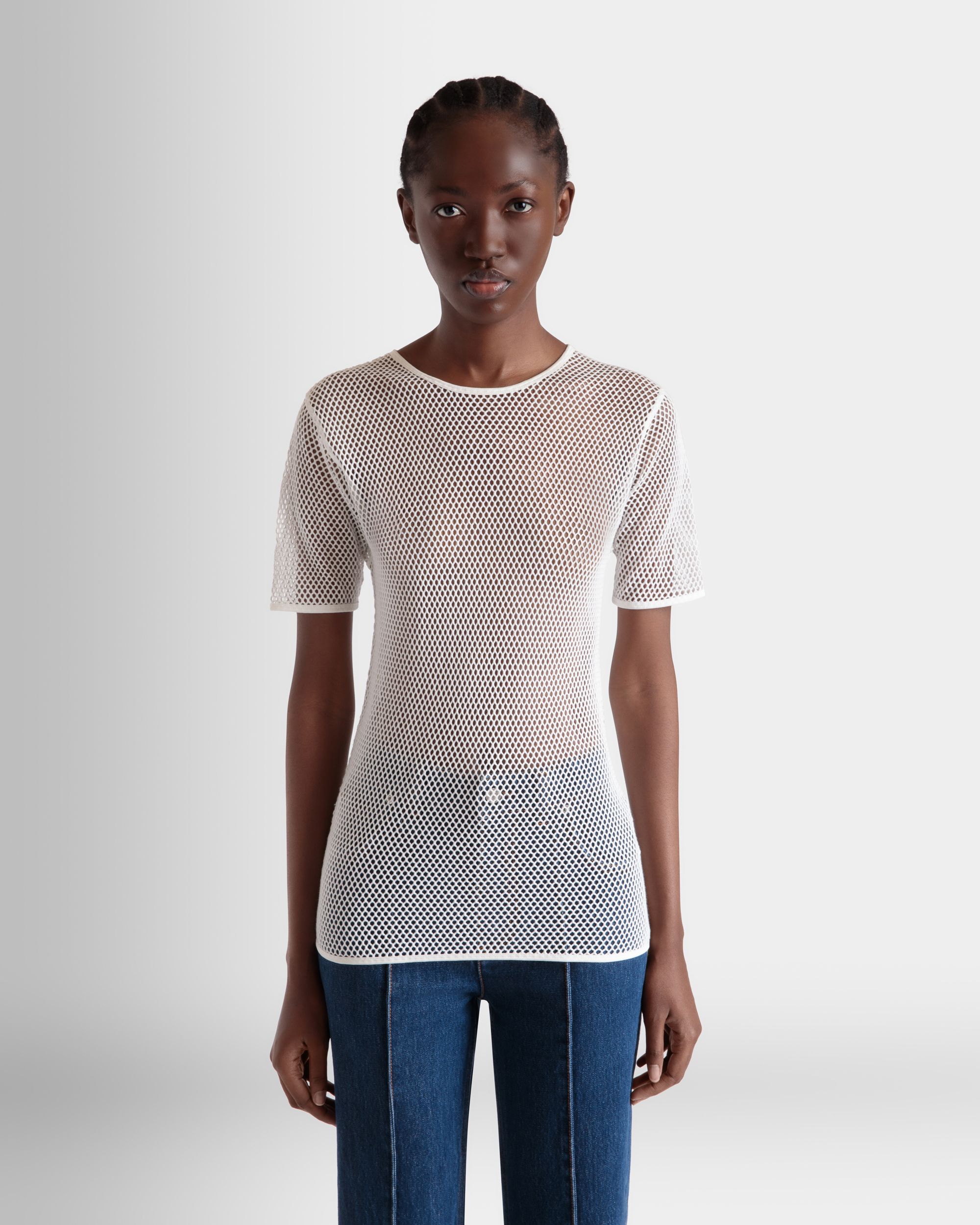 T-Shirt En Mesh De Coton Blanc - Femme - Bally - 08