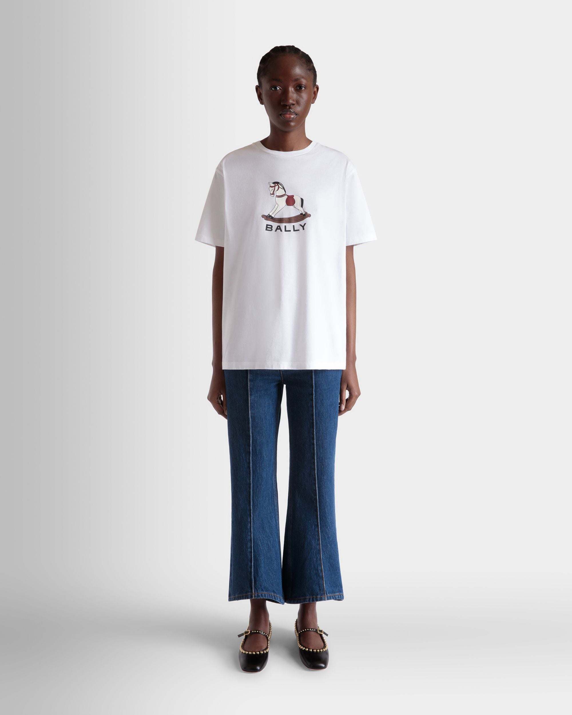 T-Shirt In Cotone Bianco Con Stampa Rocking Horse Di Beni Bischof - Donna - Bally - 02