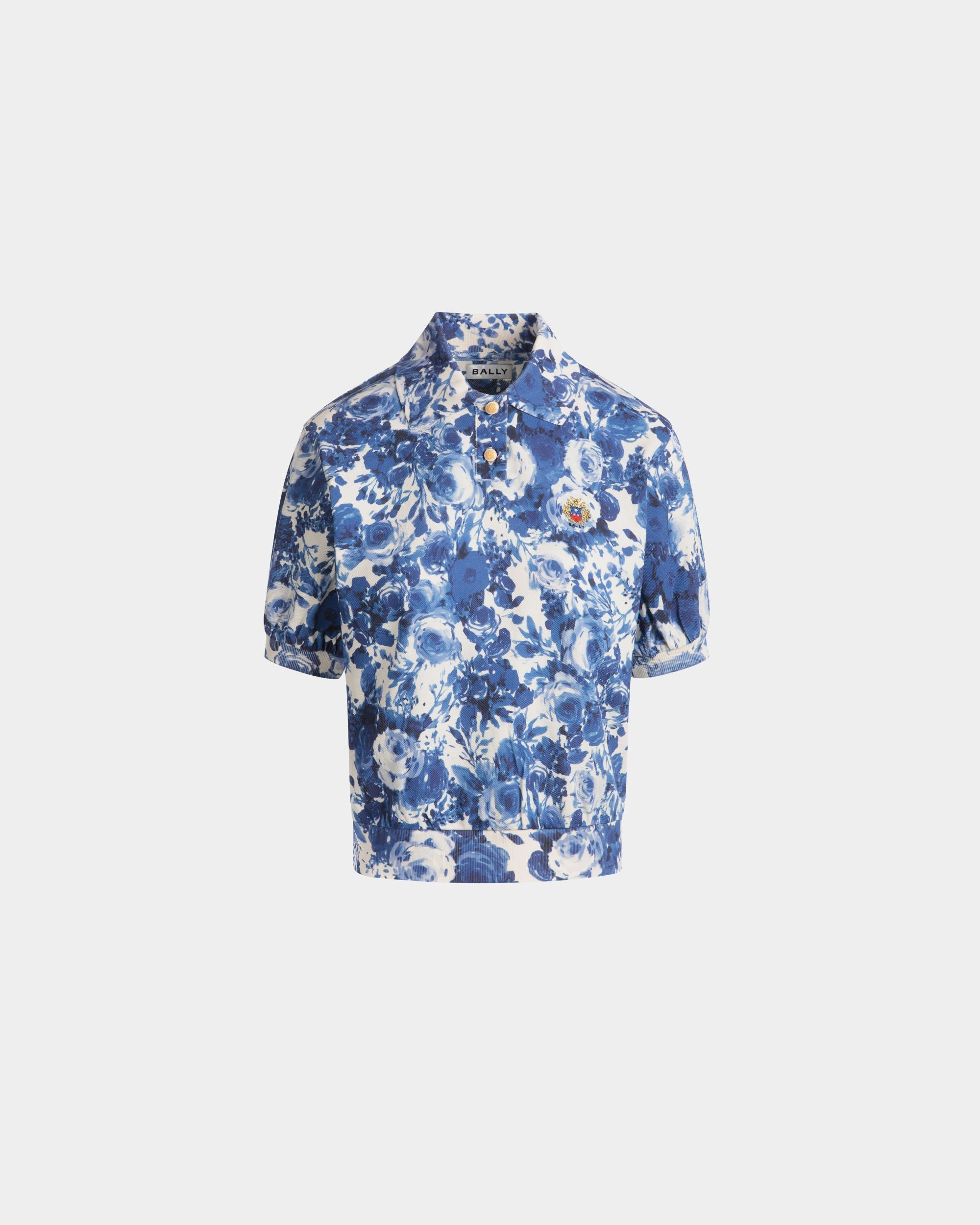 Poloshirt Aus Baumwolle Mit Rosengarten-Print In Blau - Women's - Bally - 01