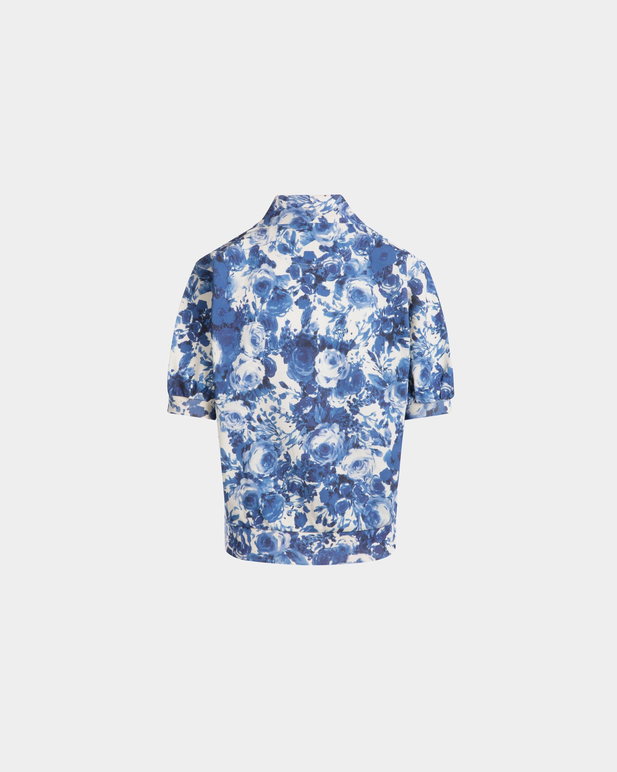 Poloshirt Aus Baumwolle Mit Rosengarten-Print In Blau - Women's - Bally - 03