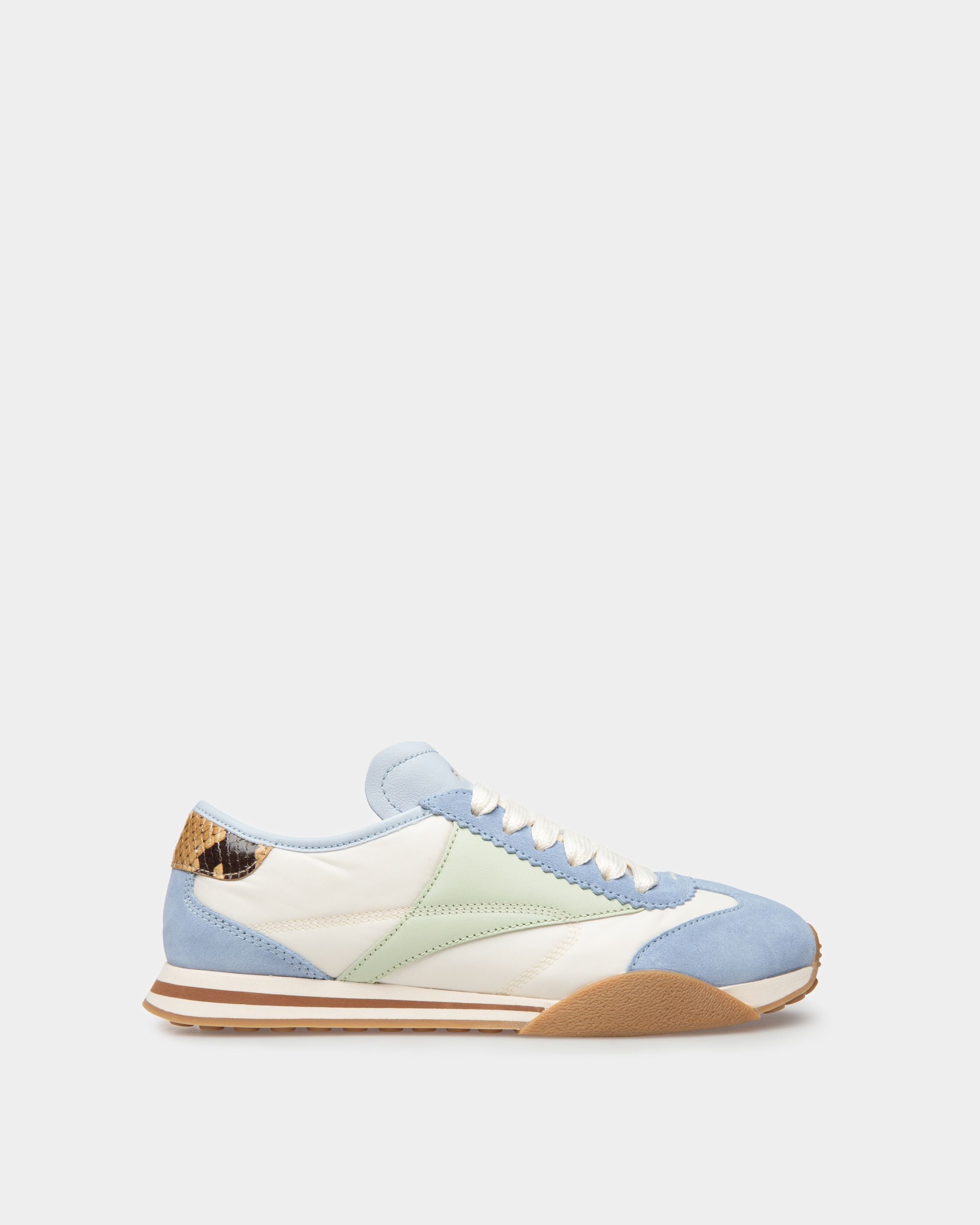Sneaker Sussex En Tissu Ivoire Et Cuir Bleu Clair Avec Daim Sauge - Femme - Bally - 01