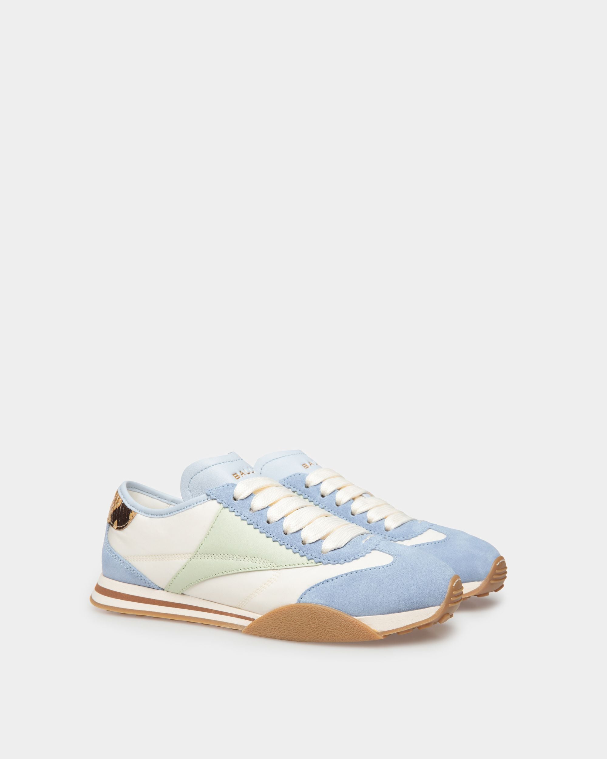Sneaker Sussex En Tissu Ivoire Et Cuir Bleu Clair Avec Daim Sauge - Femme - Bally - 02