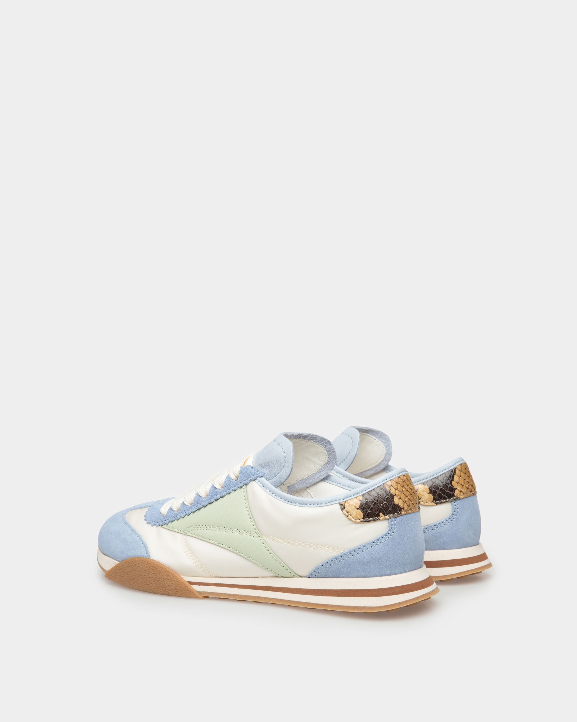 Sneaker Sussex En Tissu Ivoire Et Cuir Bleu Clair Avec Daim Sauge - Femme - Bally - 03