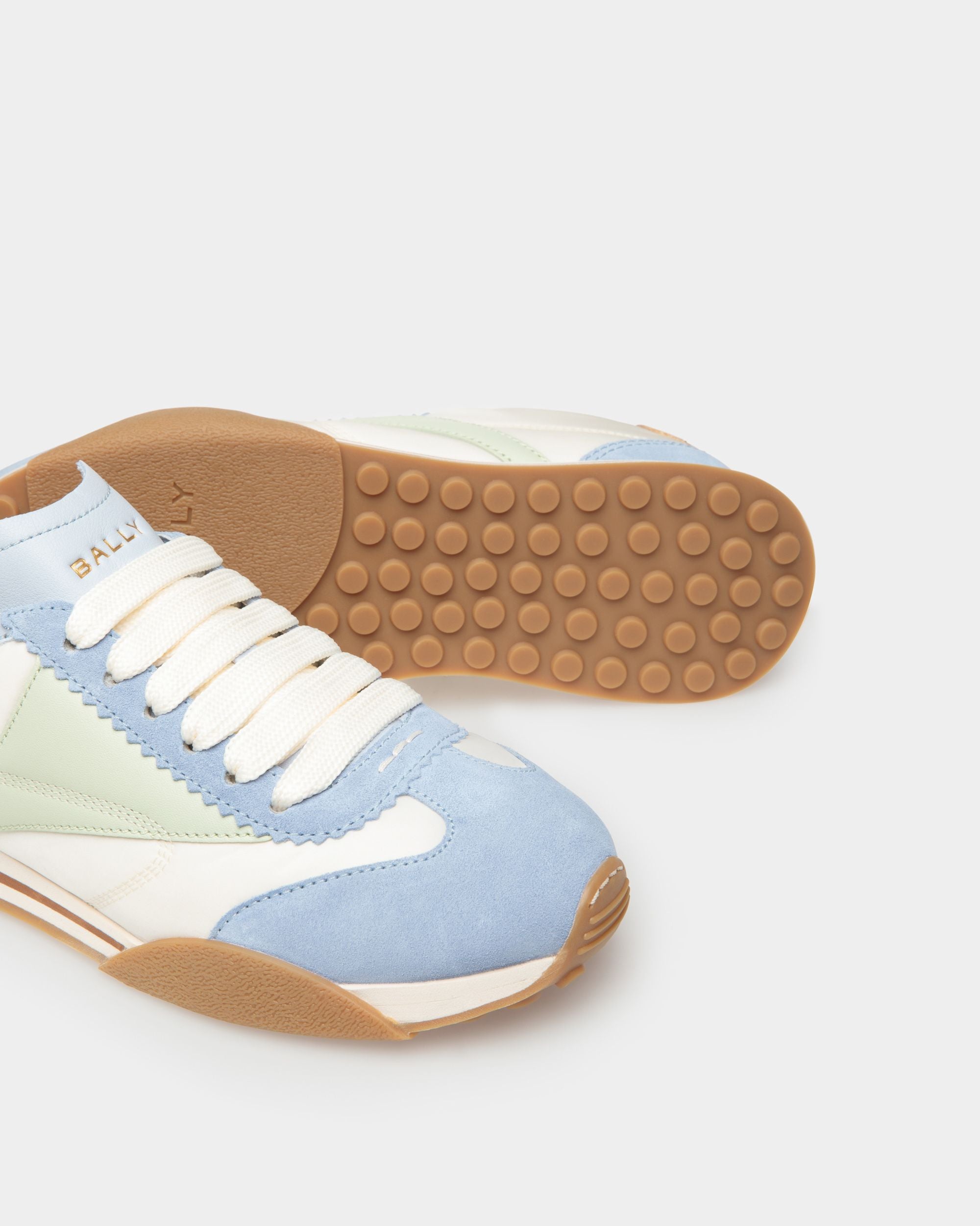 Sneaker Sussex En Tissu Ivoire Et Cuir Bleu Clair Avec Daim Sauge - Femme - Bally - 04