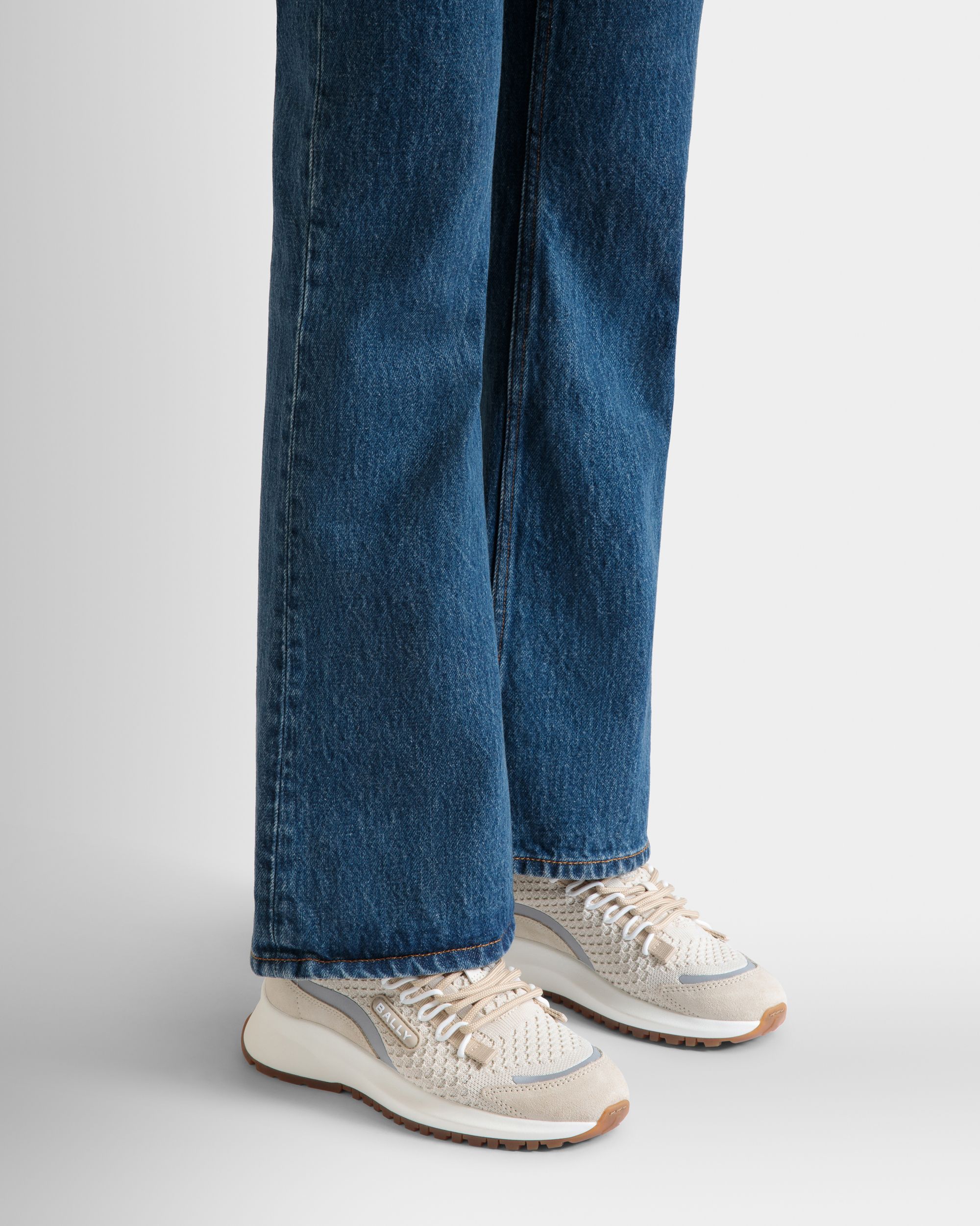 Sneaker Outline In Maglia Color Avorio E Champagne - Donna - Bally - 02
