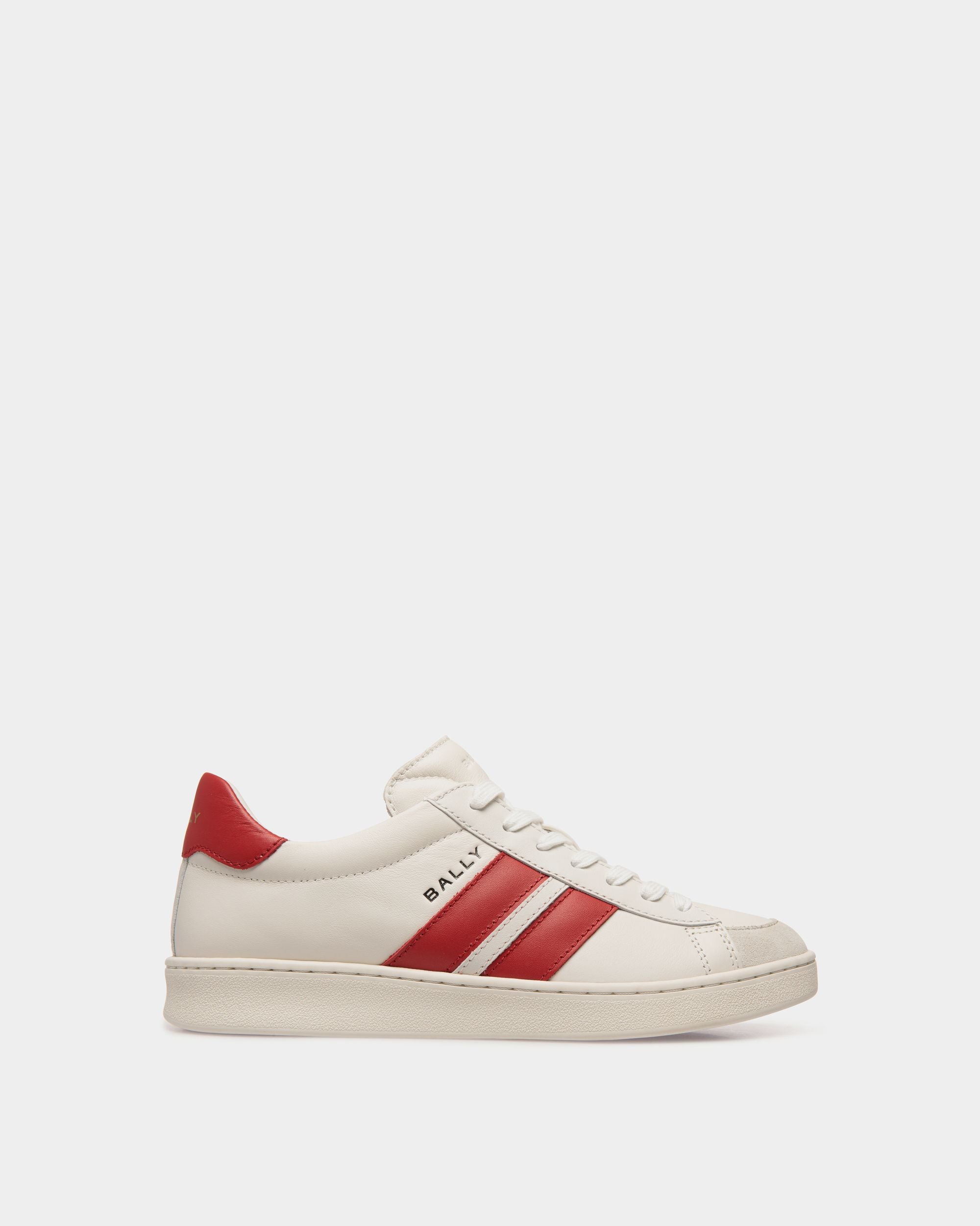 Tennis Sneaker Aus Leder In Weiß Und Candy Red - Damen - Bally - 01