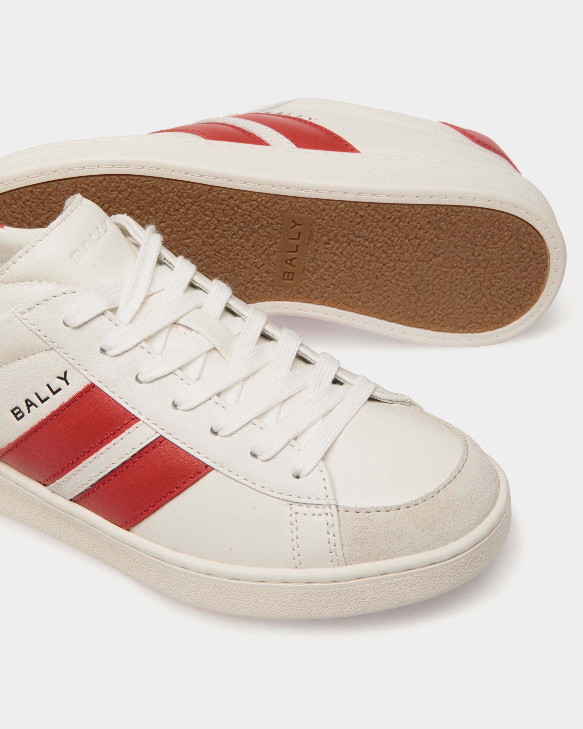Tennis Sneaker Aus Leder In Weiß Und Candy Red - Damen - Bally - 05