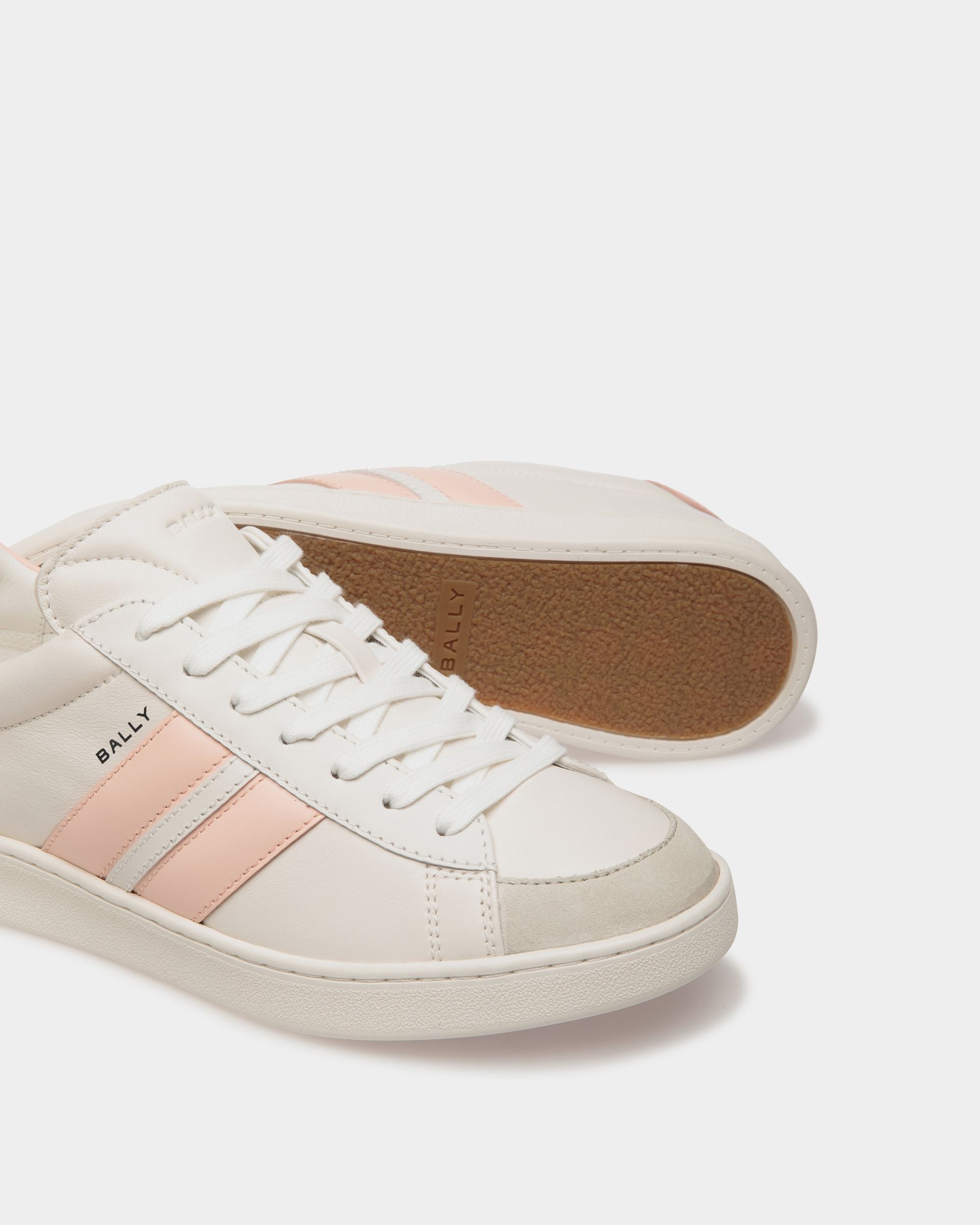 Tennis Sneaker Aus Leder In Weiß Und Baby Pink - Damen - Bally - 05