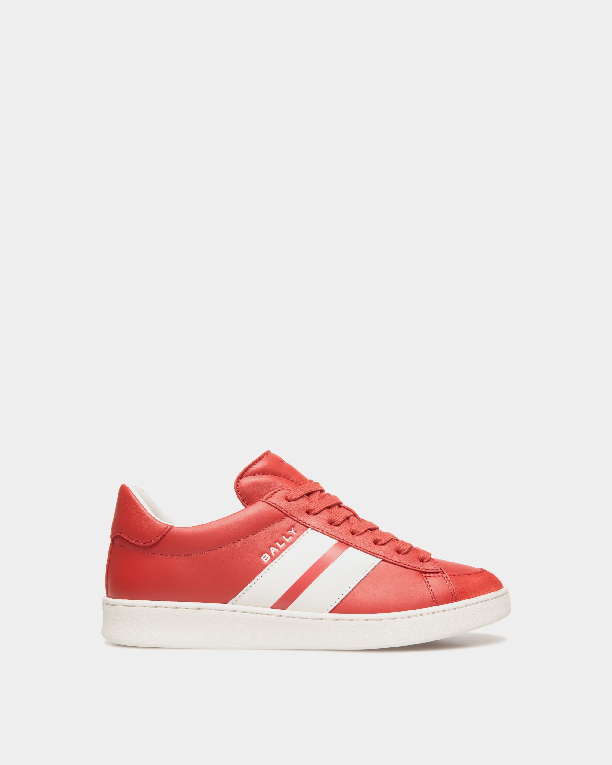 Tennis Sneaker Aus Leder In Candy Red Und Weiß - Damen - Bally - 01