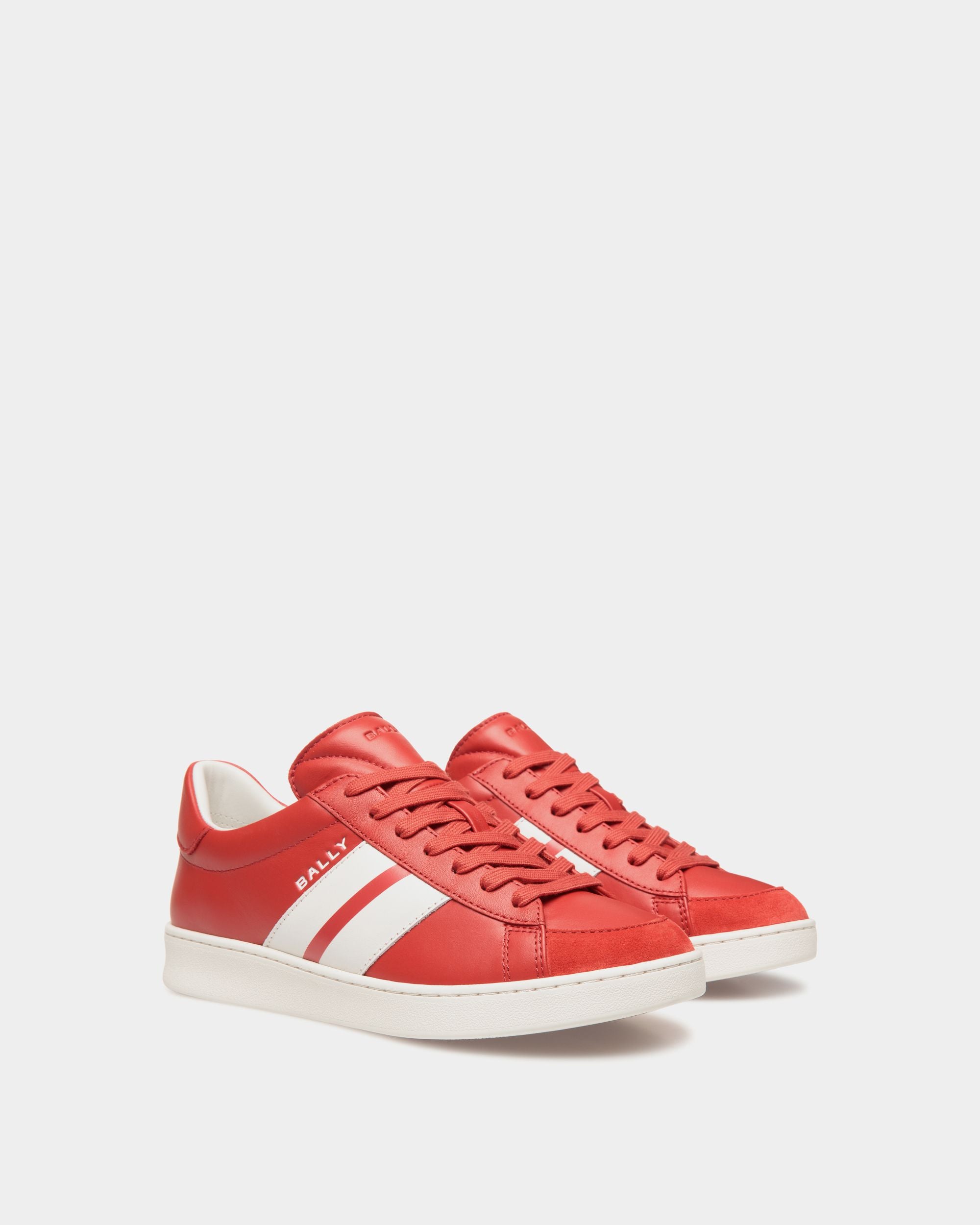 Tennis Sneaker Aus Leder In Candy Red Und Weiß - Damen - Bally - 03