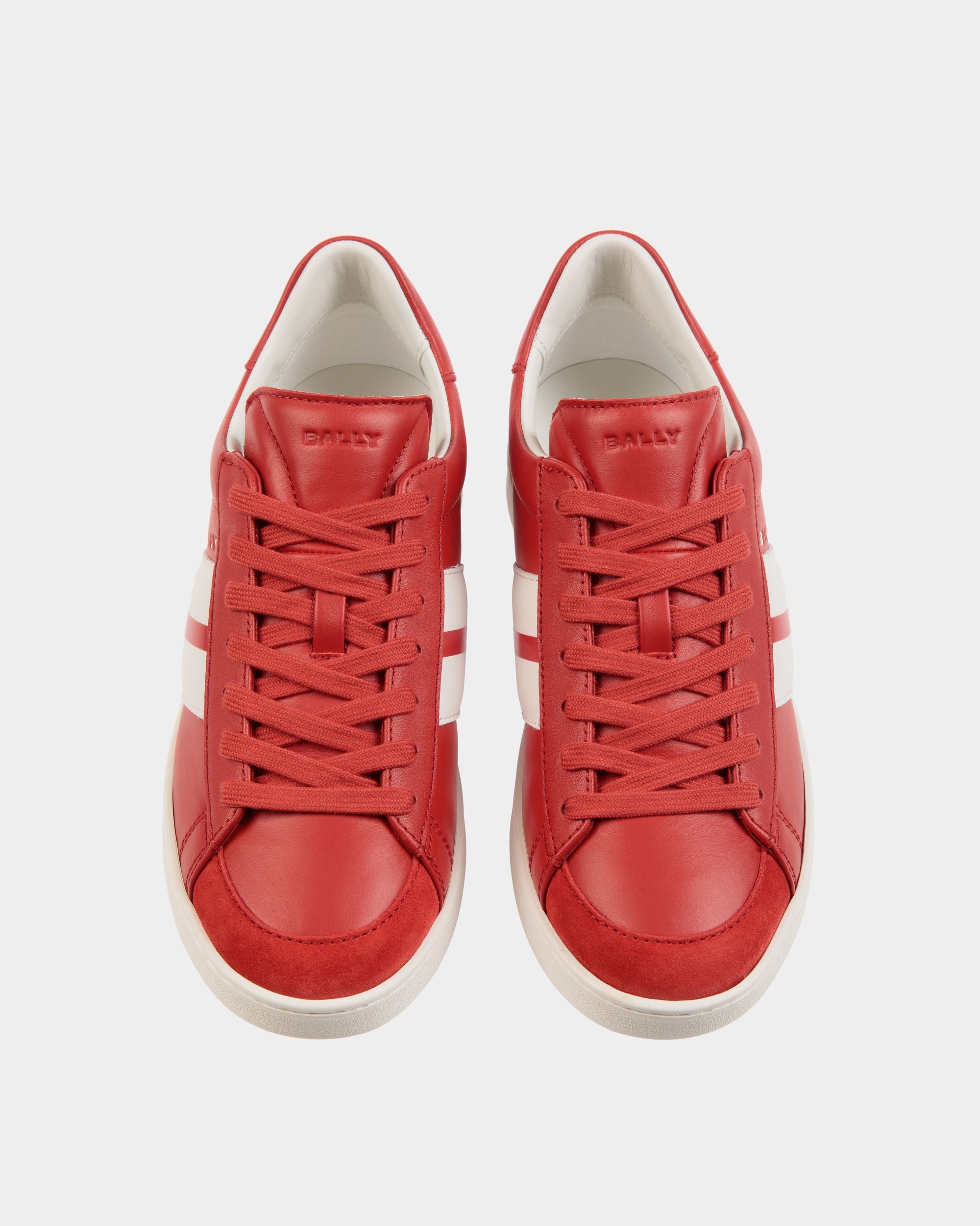 Tennis Sneaker Aus Leder In Candy Red Und Weiß - Damen - Bally - 05