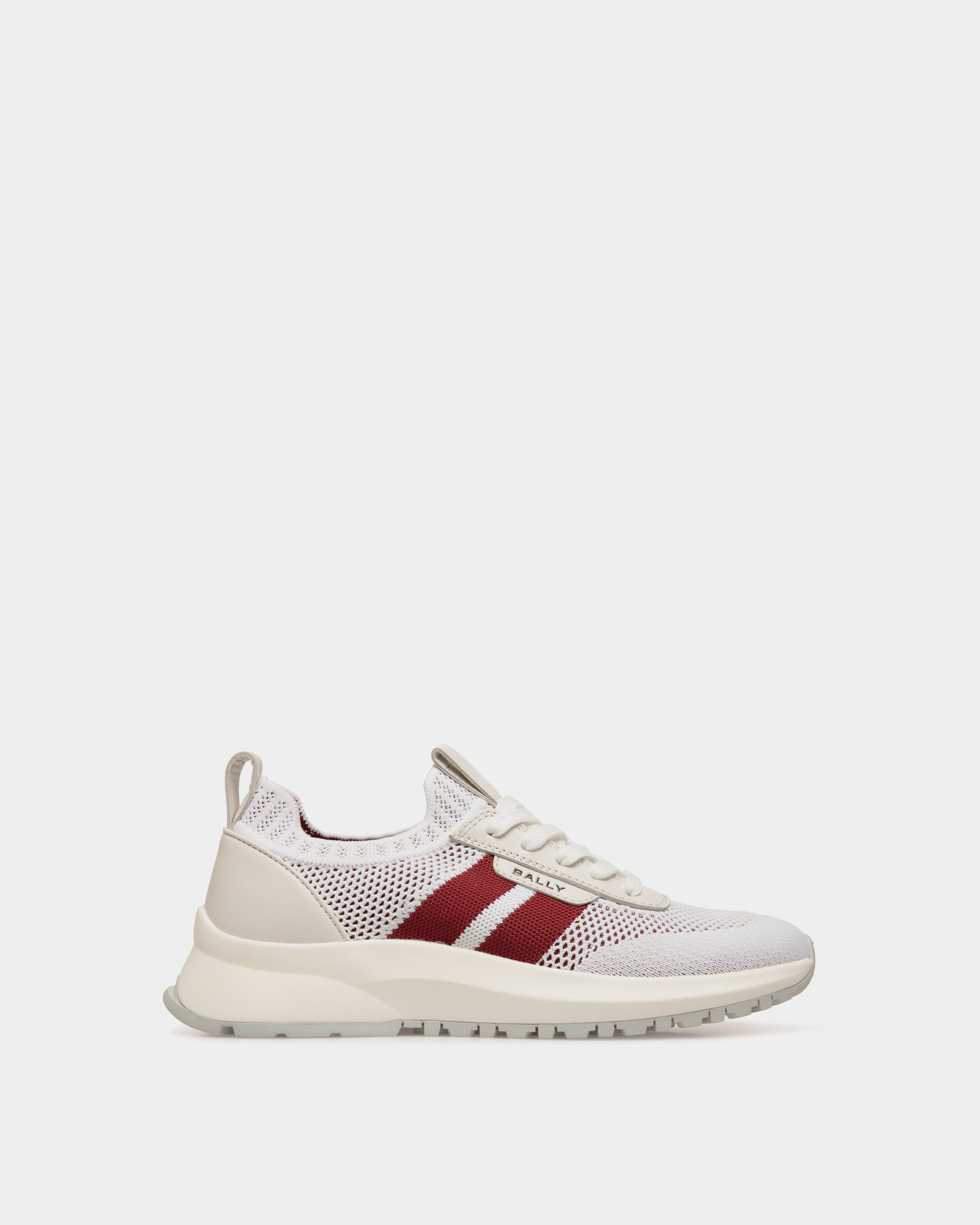 Outline Sneaker in White and Red Knit - Women's - Bally - 01