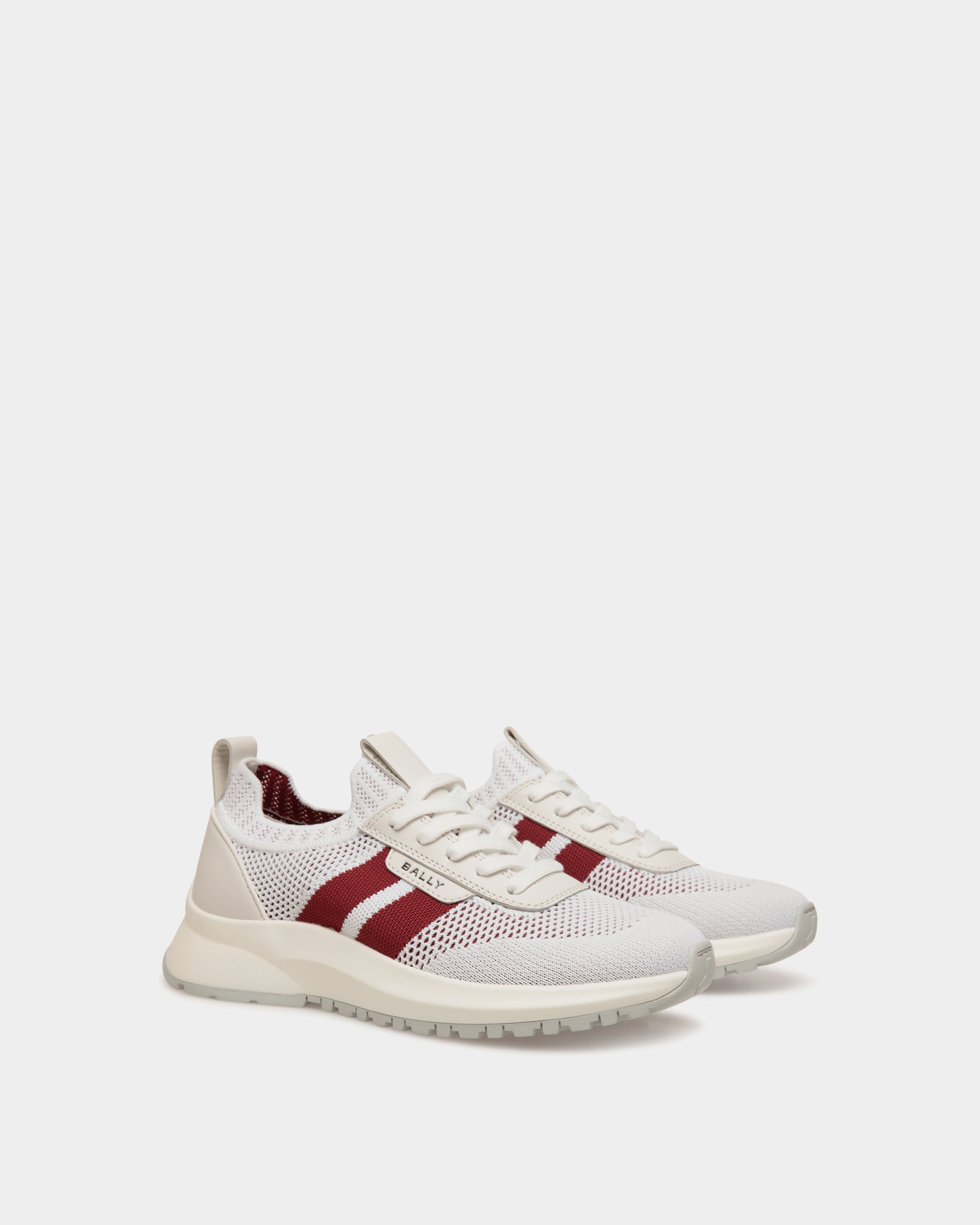 Outline Sneaker in White and Red Knit - Women's - Bally - 02