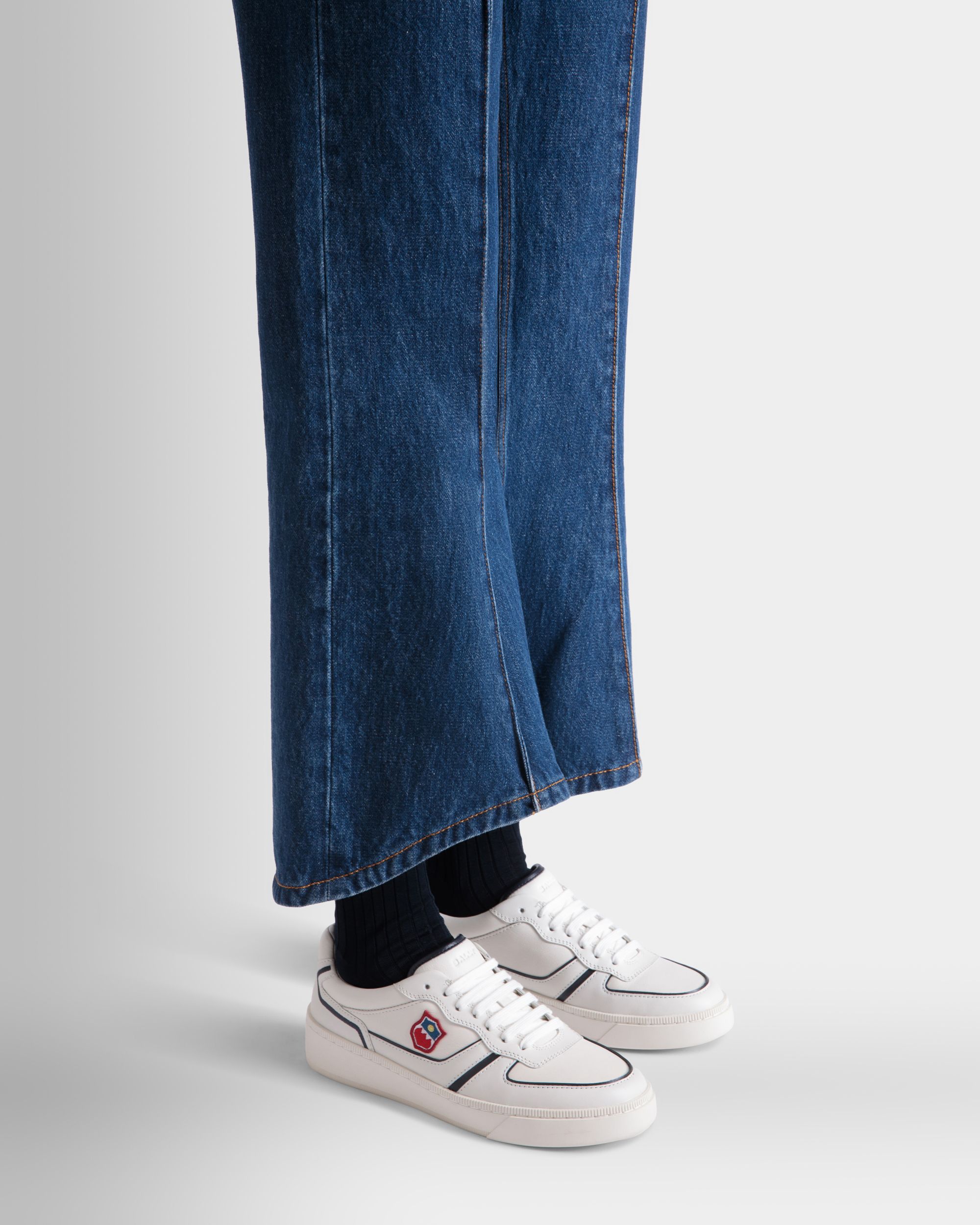 Sneaker Raise In Pelle Bianca E Navy Blue - Donna - Bally - 02