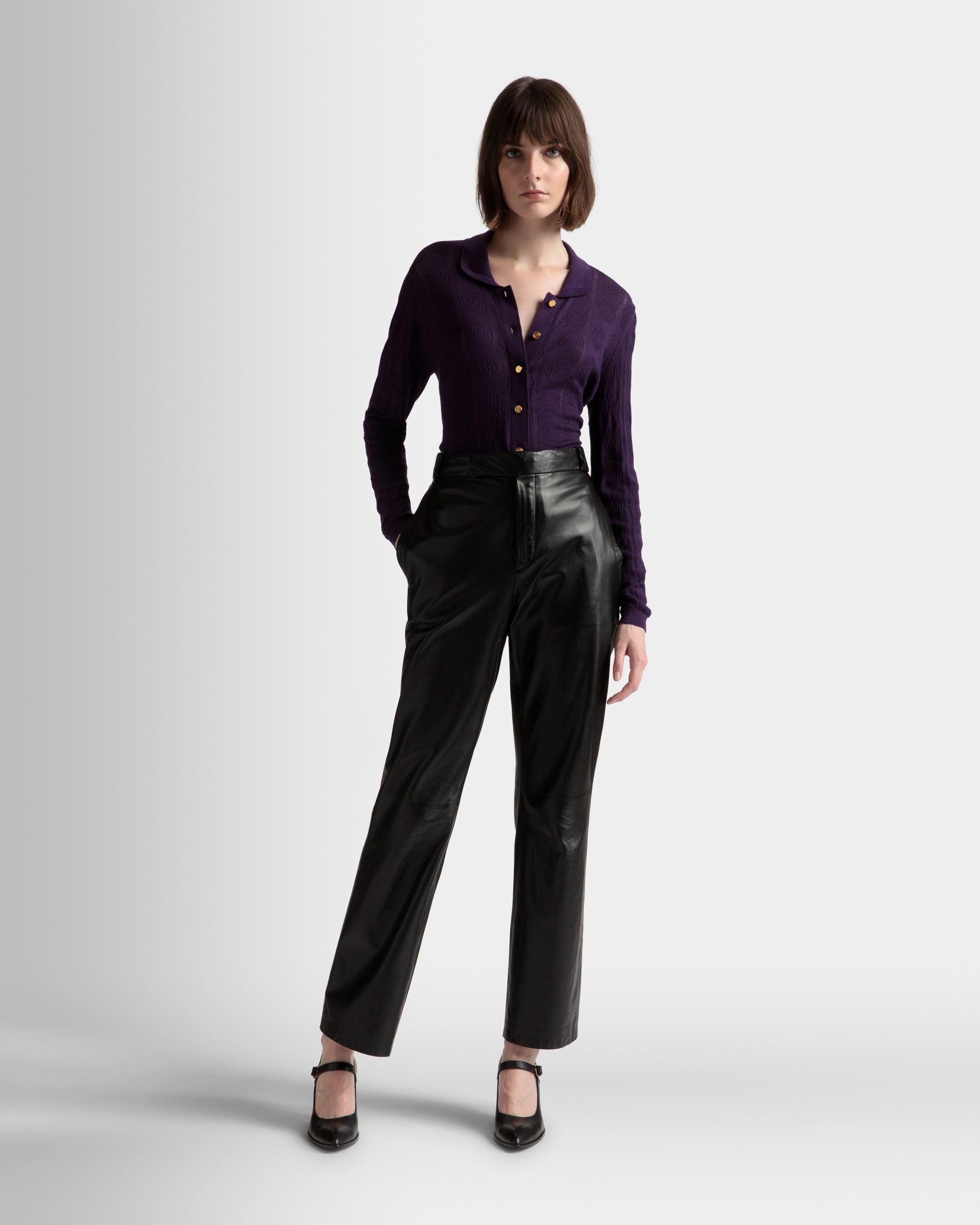 Langarm-Poloshirt mit Strickdetail Aus Wolle in Orchidee - Damen - Bally - 02