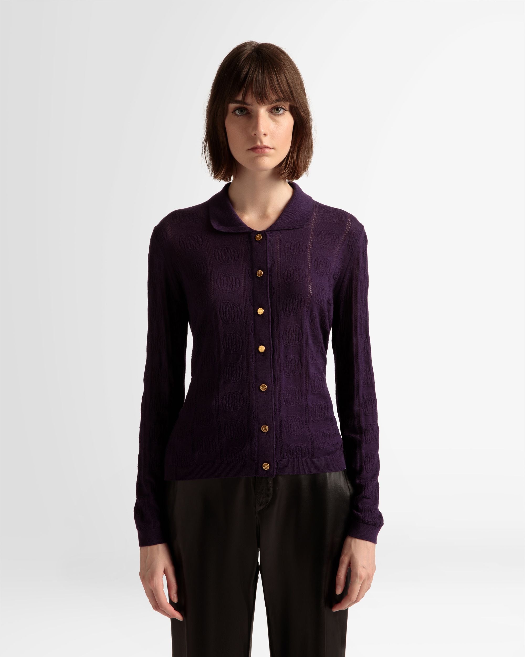 Langarm-Poloshirt mit Strickdetail Aus Wolle in Orchidee - Damen - Bally - 03
