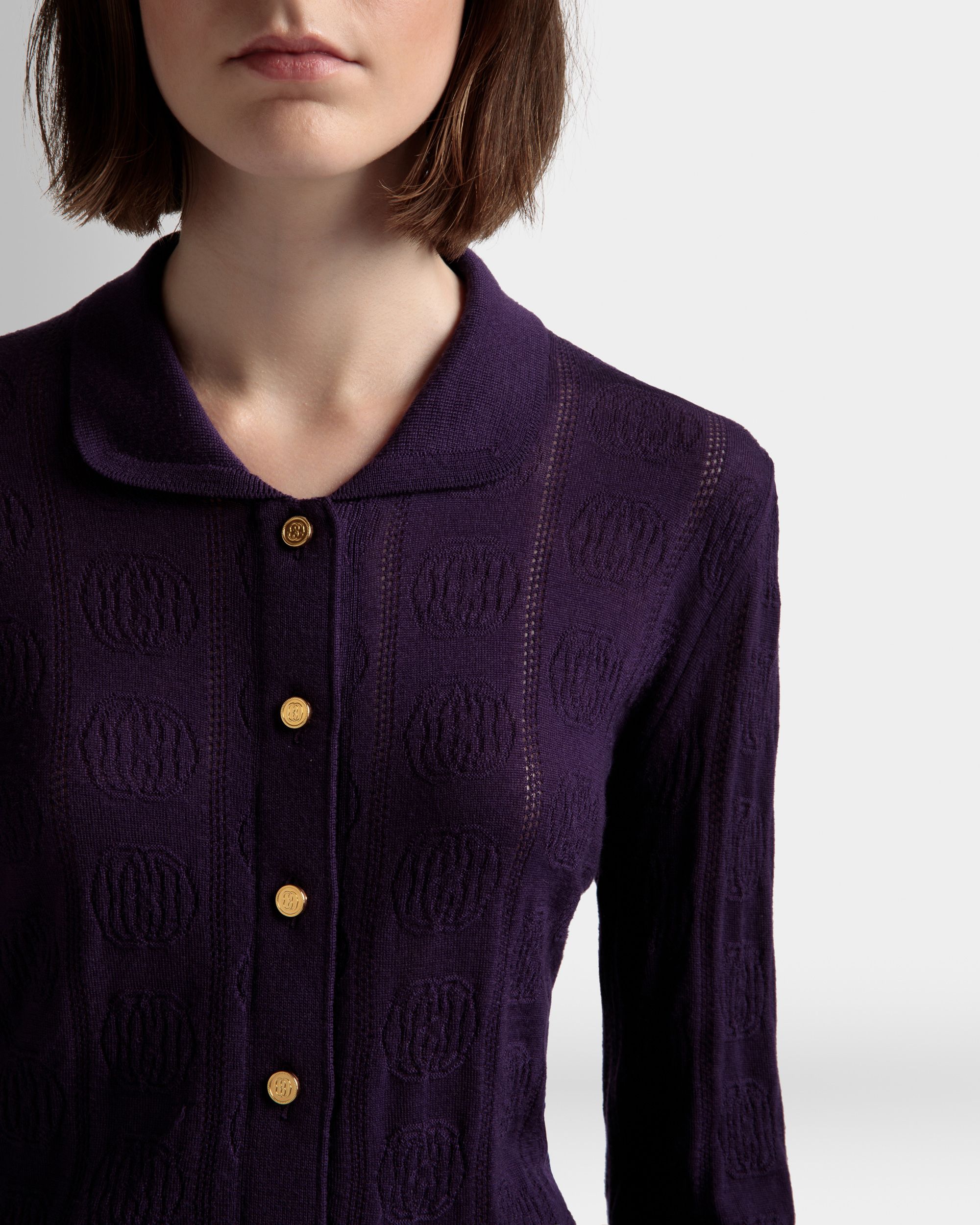 Langarm-Poloshirt mit Strickdetail Aus Wolle in Orchidee - Damen - Bally - 04