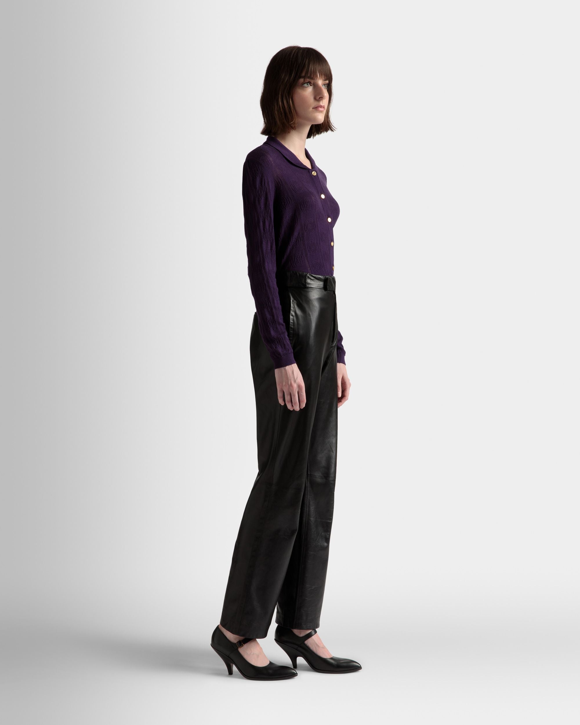 Langarm-Poloshirt mit Strickdetail Aus Wolle in Orchidee - Damen - Bally - 05