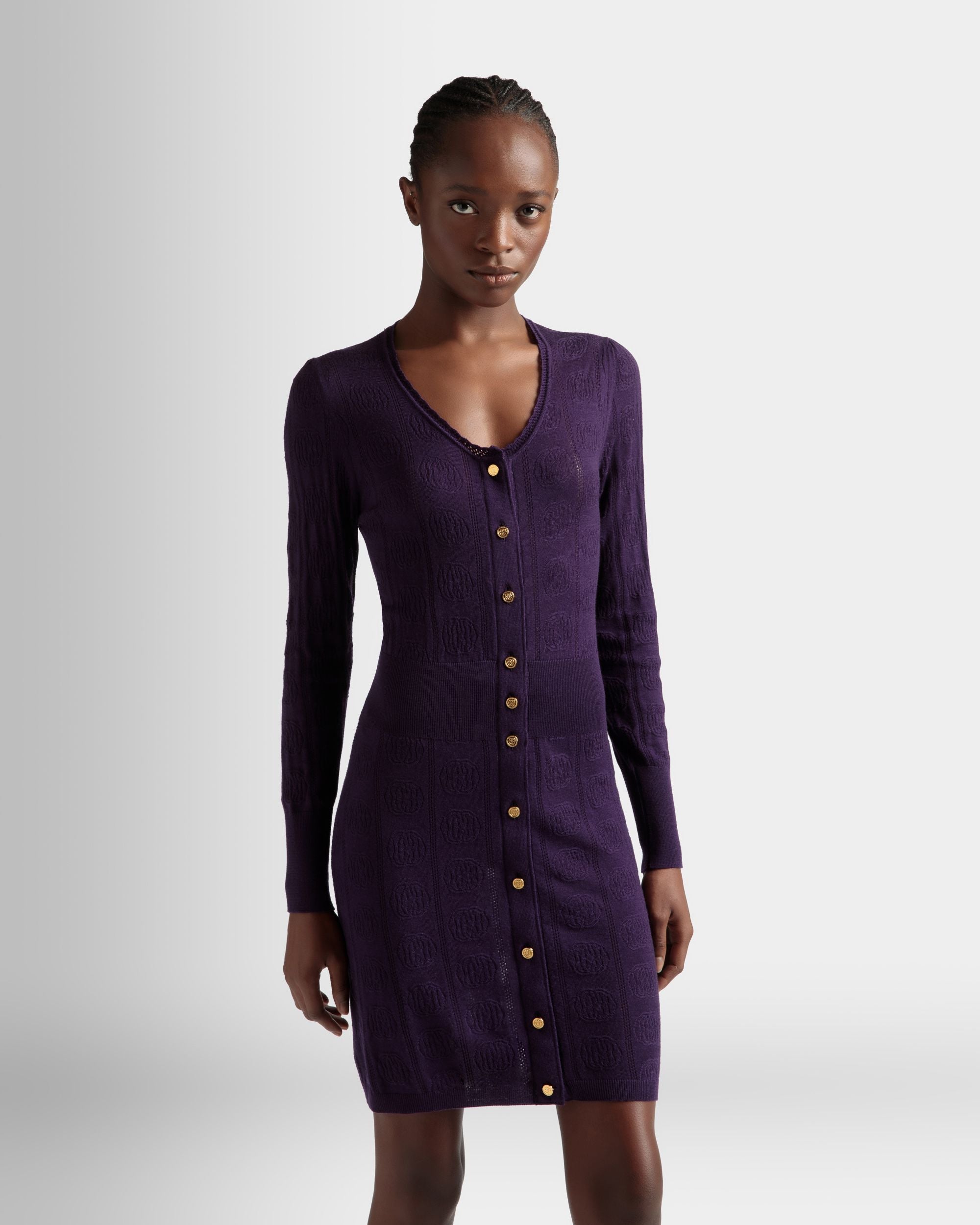 Abito Con Dettaglio Lavorato A Maglia In Lana Color Orchidea - Donna - Bally - 02