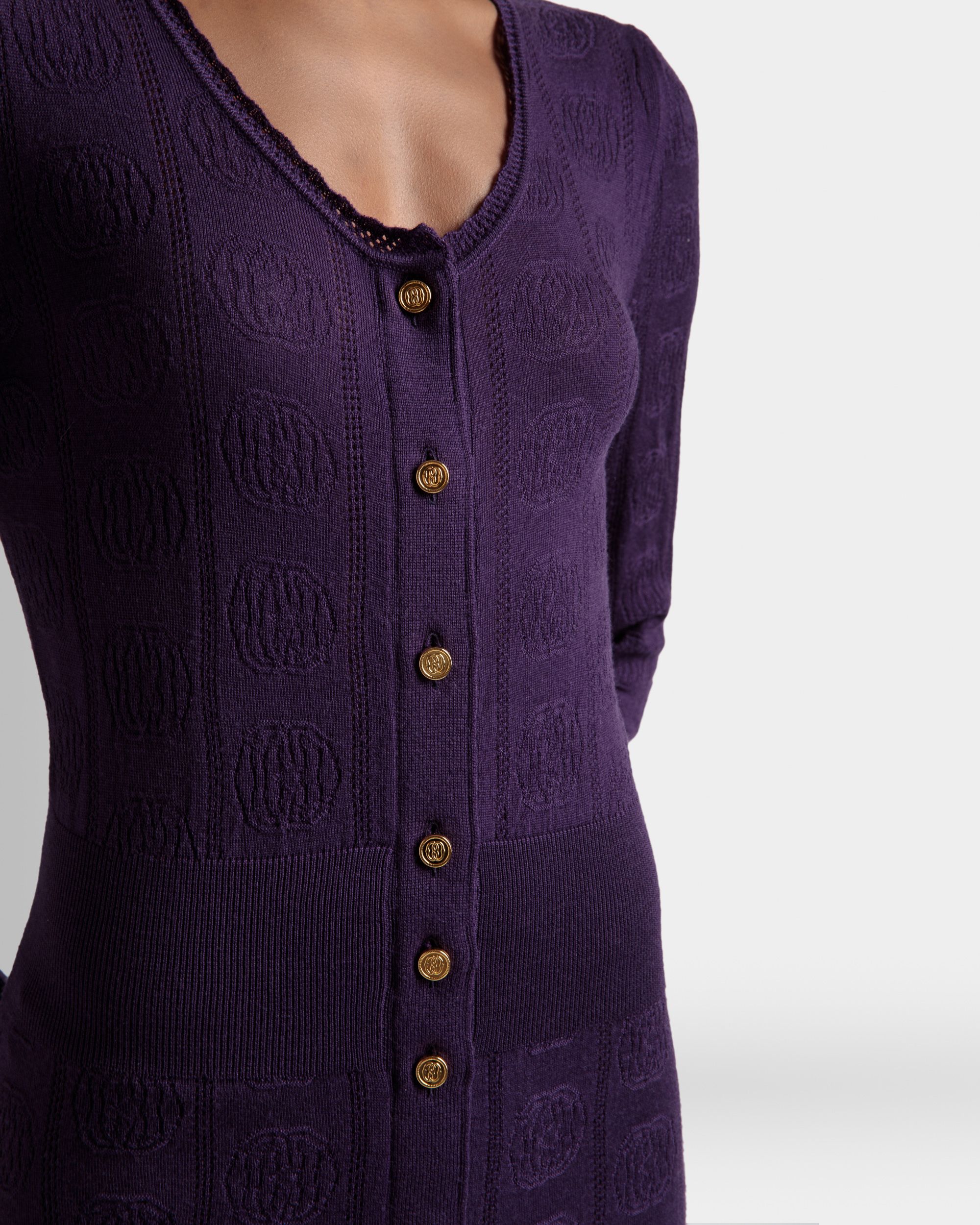 Abito Con Dettaglio Lavorato A Maglia In Lana Color Orchidea - Donna - Bally - 03