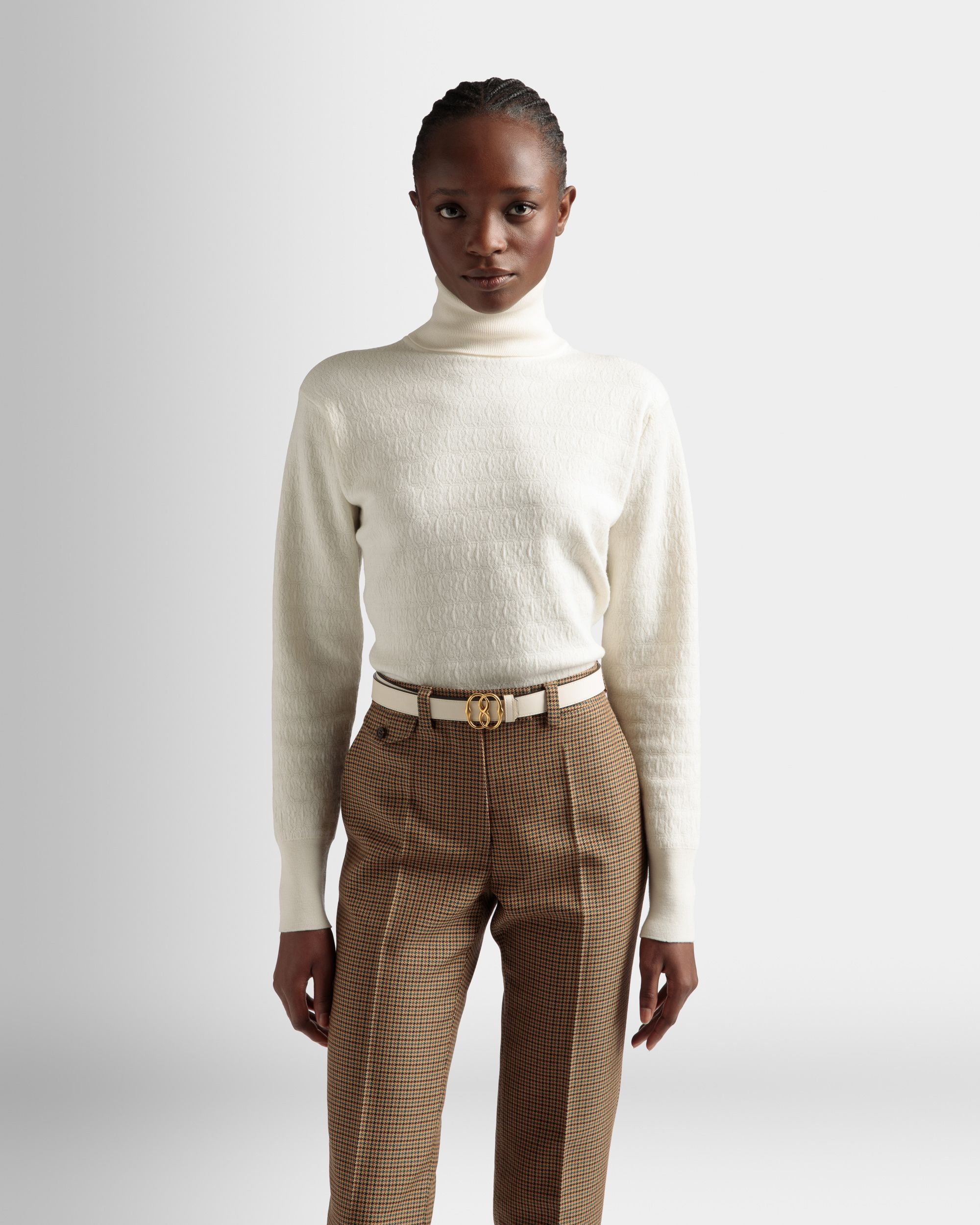 Pull Col Roulé En Laine Ivoire - Femme - Bally - 03