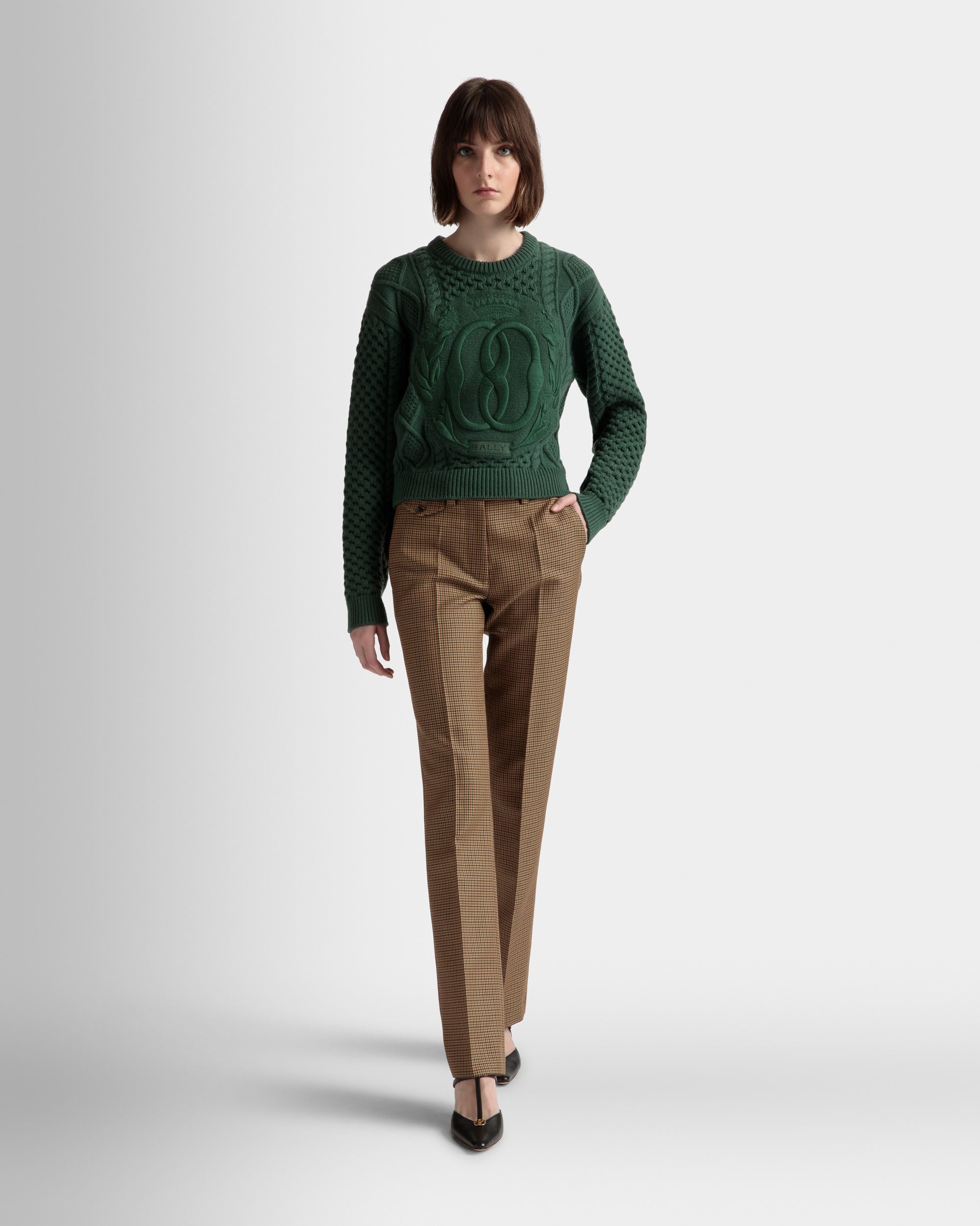 Rundhalspullover Mit Zopfmuster Aus Wolle In Kelly Green - Damen - Bally - 02