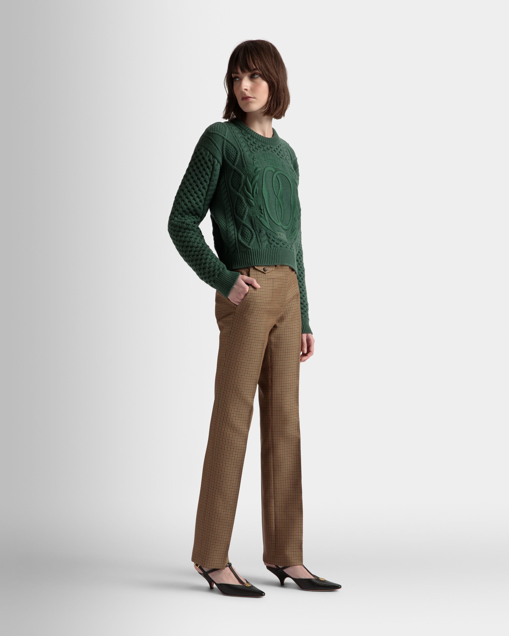 Rundhalspullover Mit Zopfmuster Aus Wolle In Kelly Green - Damen - Bally - 05