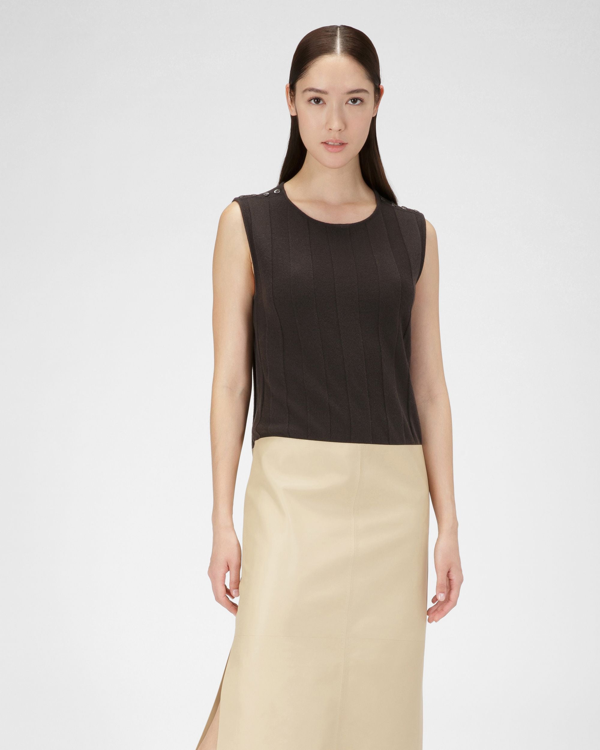Kleid Aus Wolle Und Leder In Militärgrün Und Beige - Damen - Bally - 01