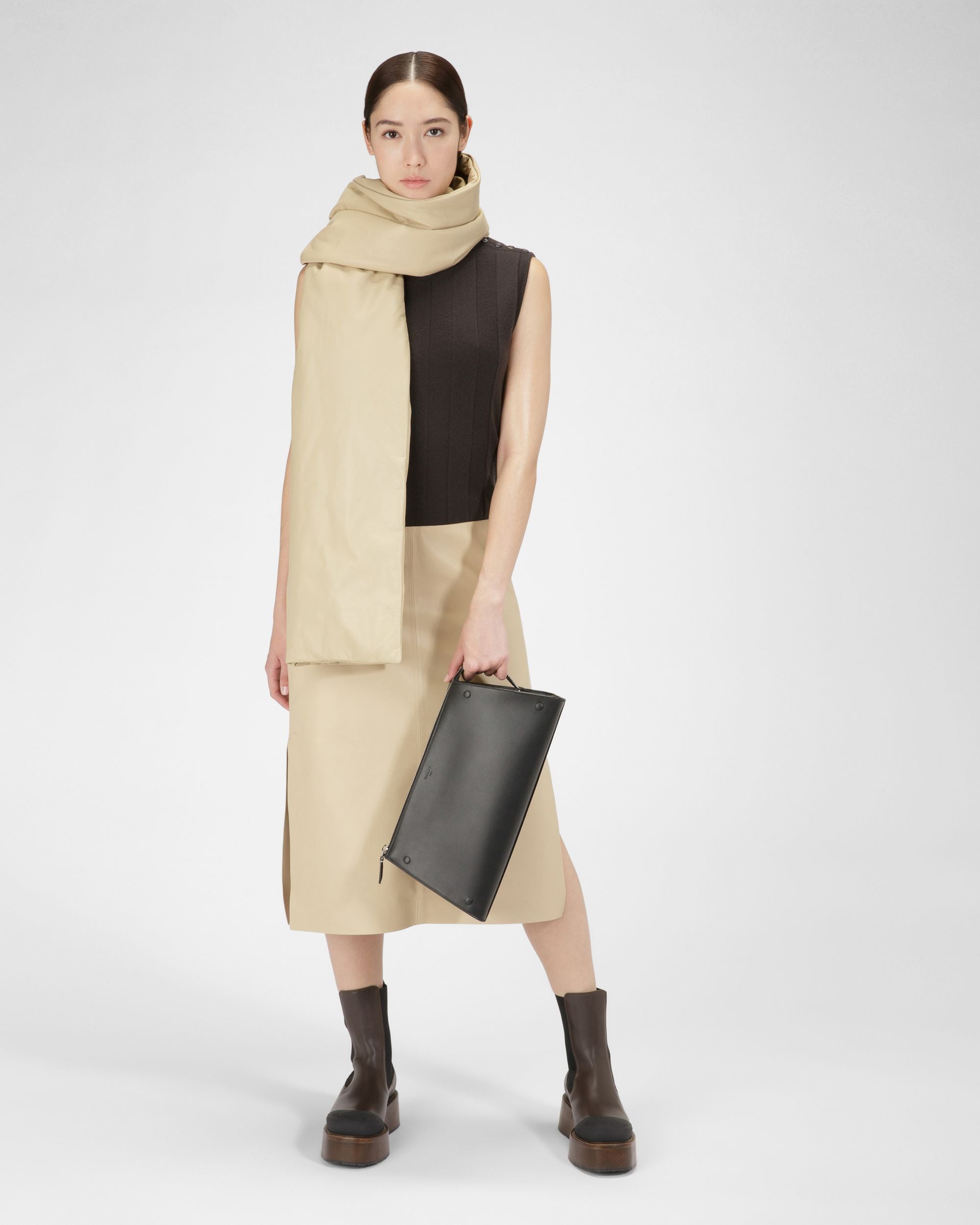 Kleid Aus Wolle Und Leder In Militärgrün Und Beige - Damen - Bally - 05