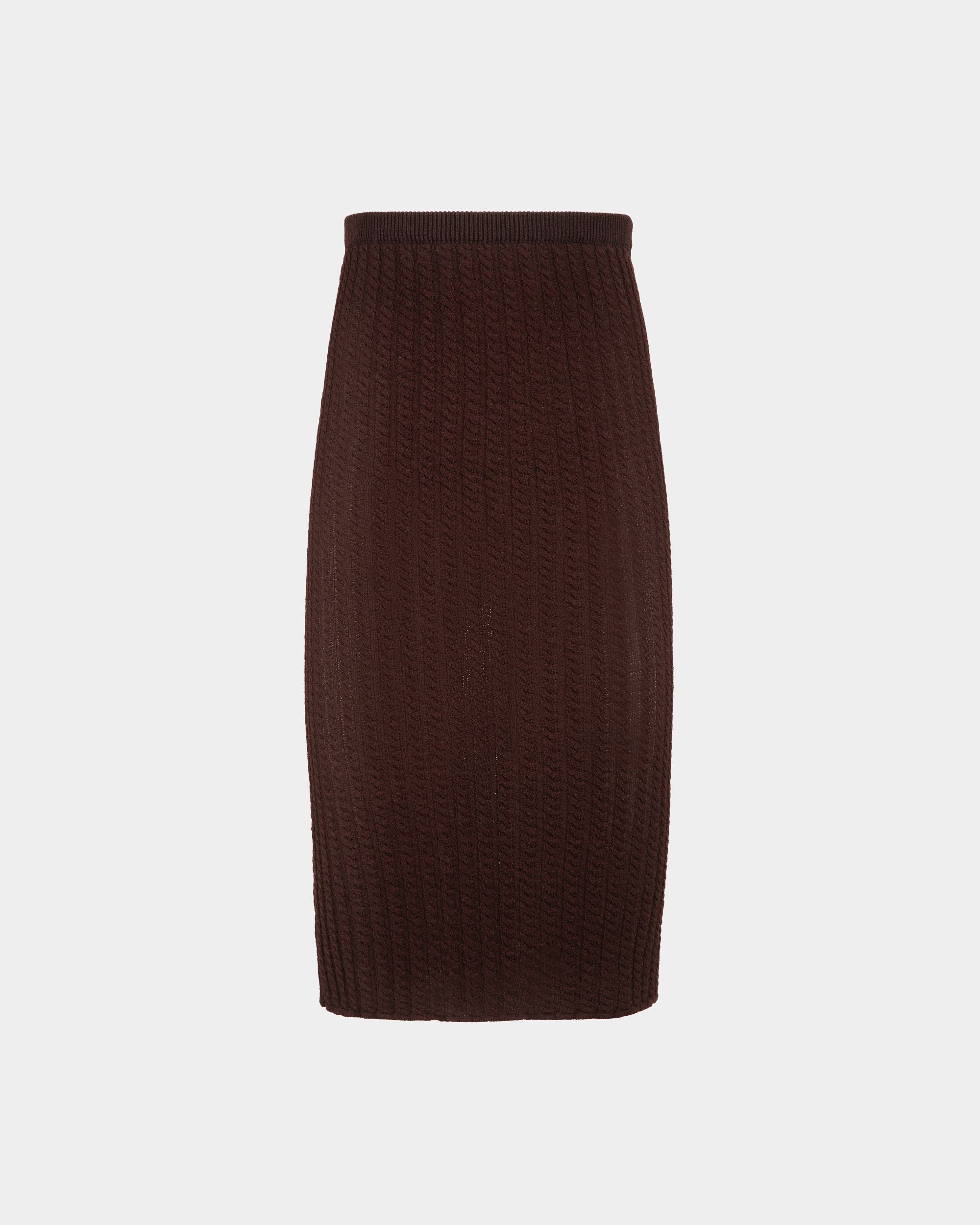 Midi Skirt in Brown Cable Knit Fabric - Women's - Bally - 01