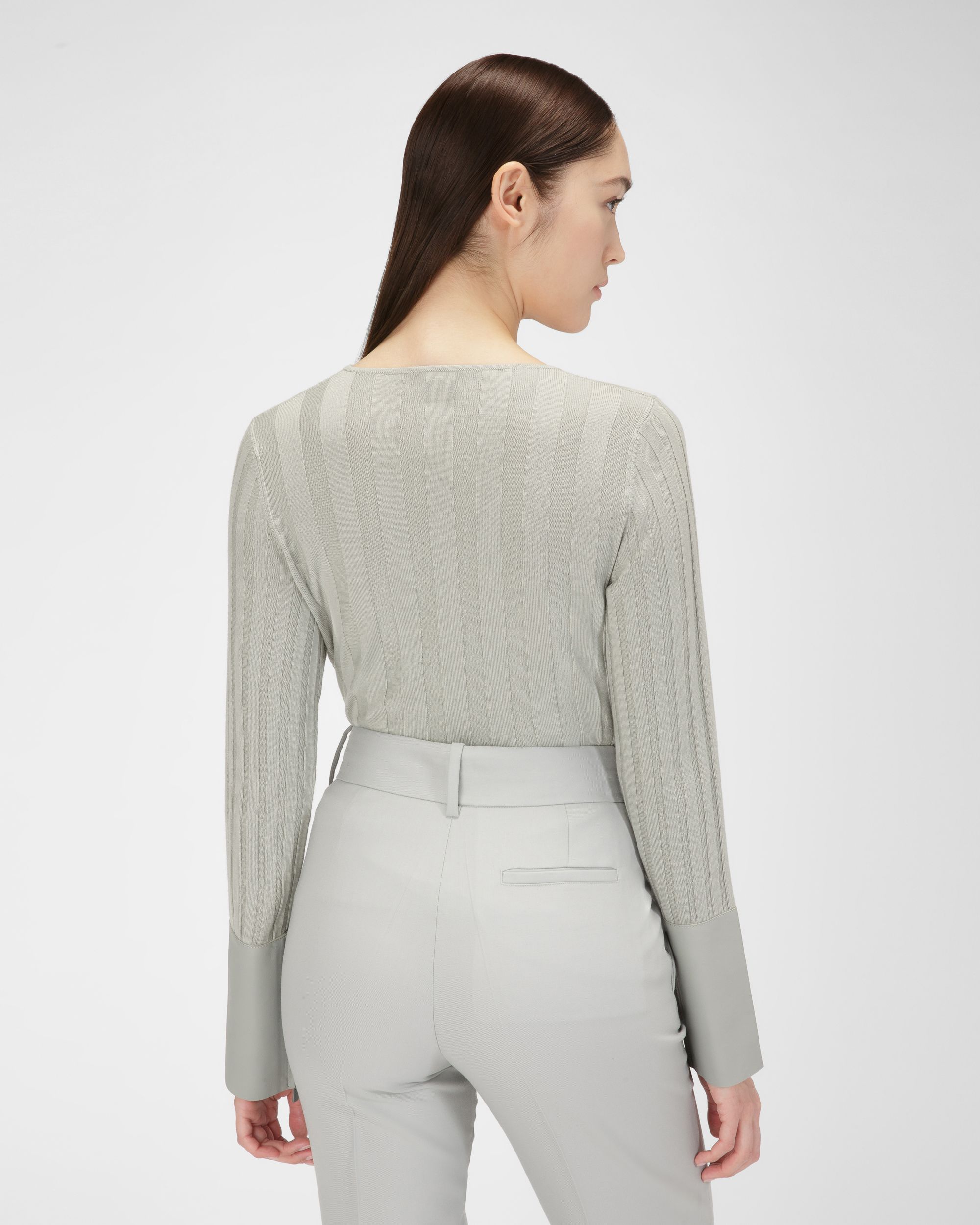 Top En Col V En Laine Et Cachemire Mélangés En Gris - Femme - Bally - 03