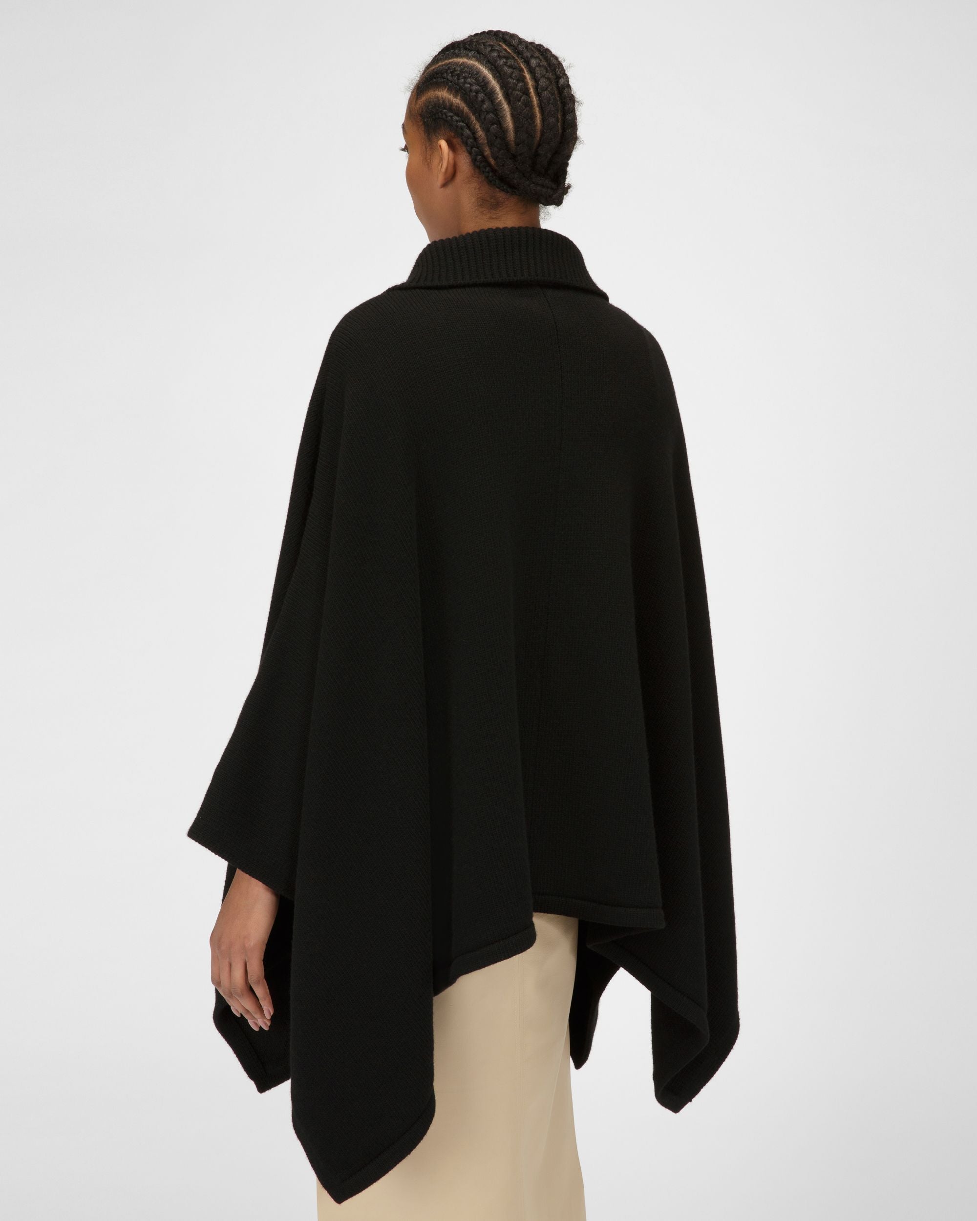 Cape Côtelée En Laine Et Cachemire Noir - Femme - Bally - 03